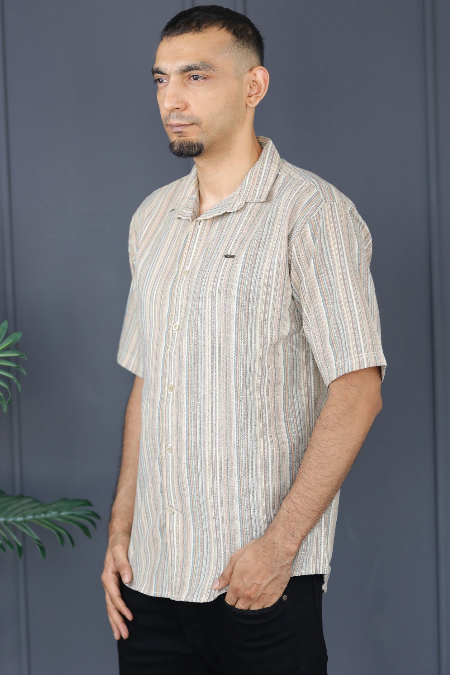 Turbo Spring Edit Textured Casual Shirt In Beige