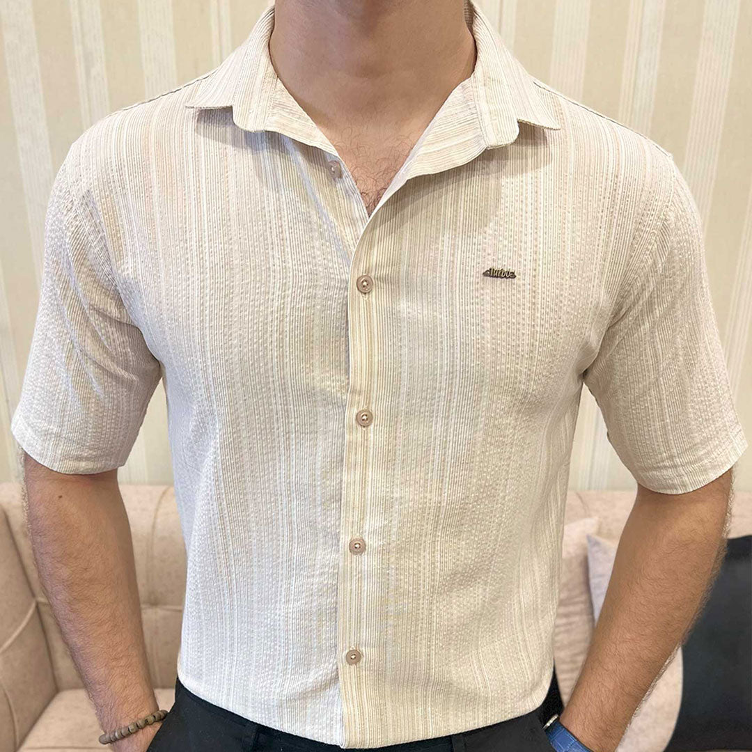 Turbo Down Box Collared Casual Shirt In Beige