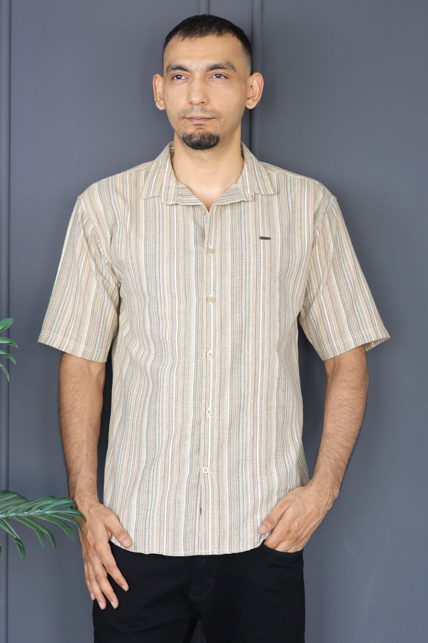 Turbo Spring Edit Textured Casual Shirt In Beige