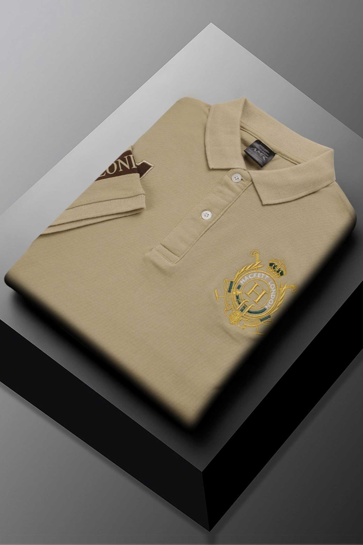 Hackt Lndn Heritage Crown Graphic Men's Polo Shirt In Beige