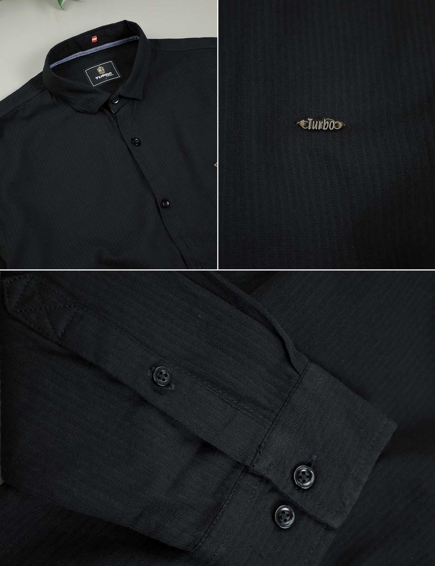 Turbo Self Lining Long Sleeve Cotton Casual Shirt In Black