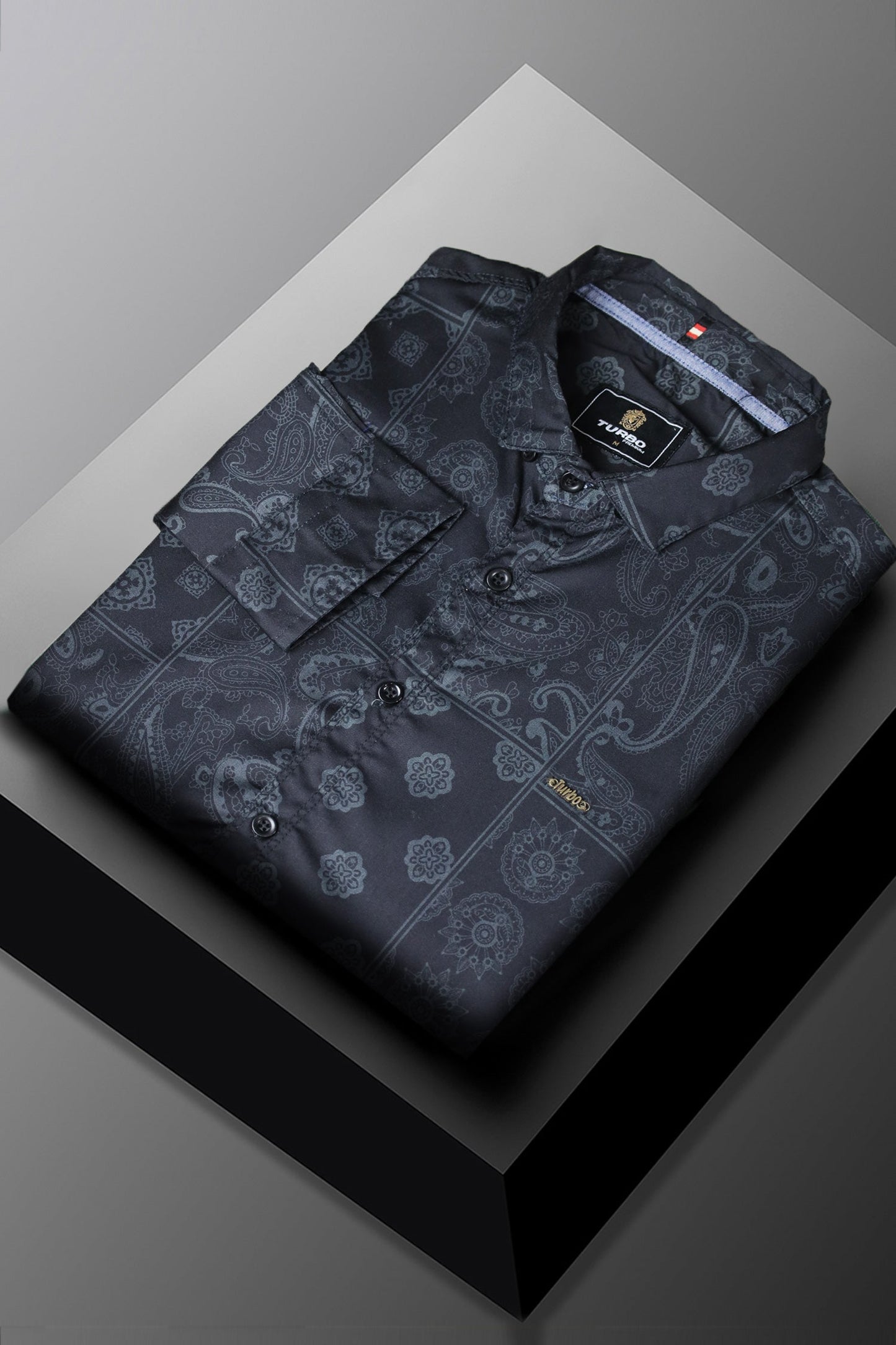 Turbo Splash Printed Long Sleeve Cotton Casual Shirt In Black