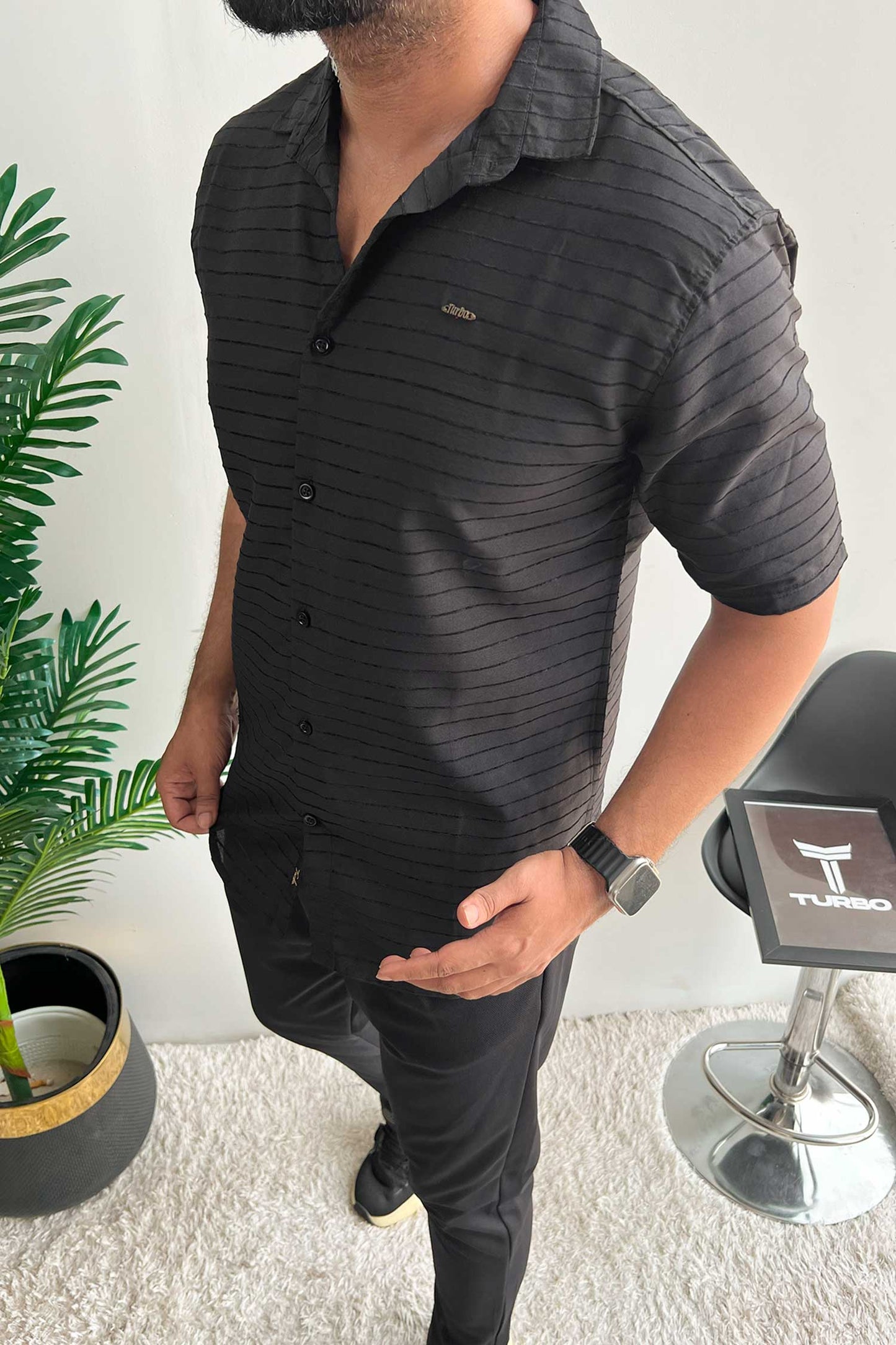 Turbo Snitch Striped Casual Shirt In Black