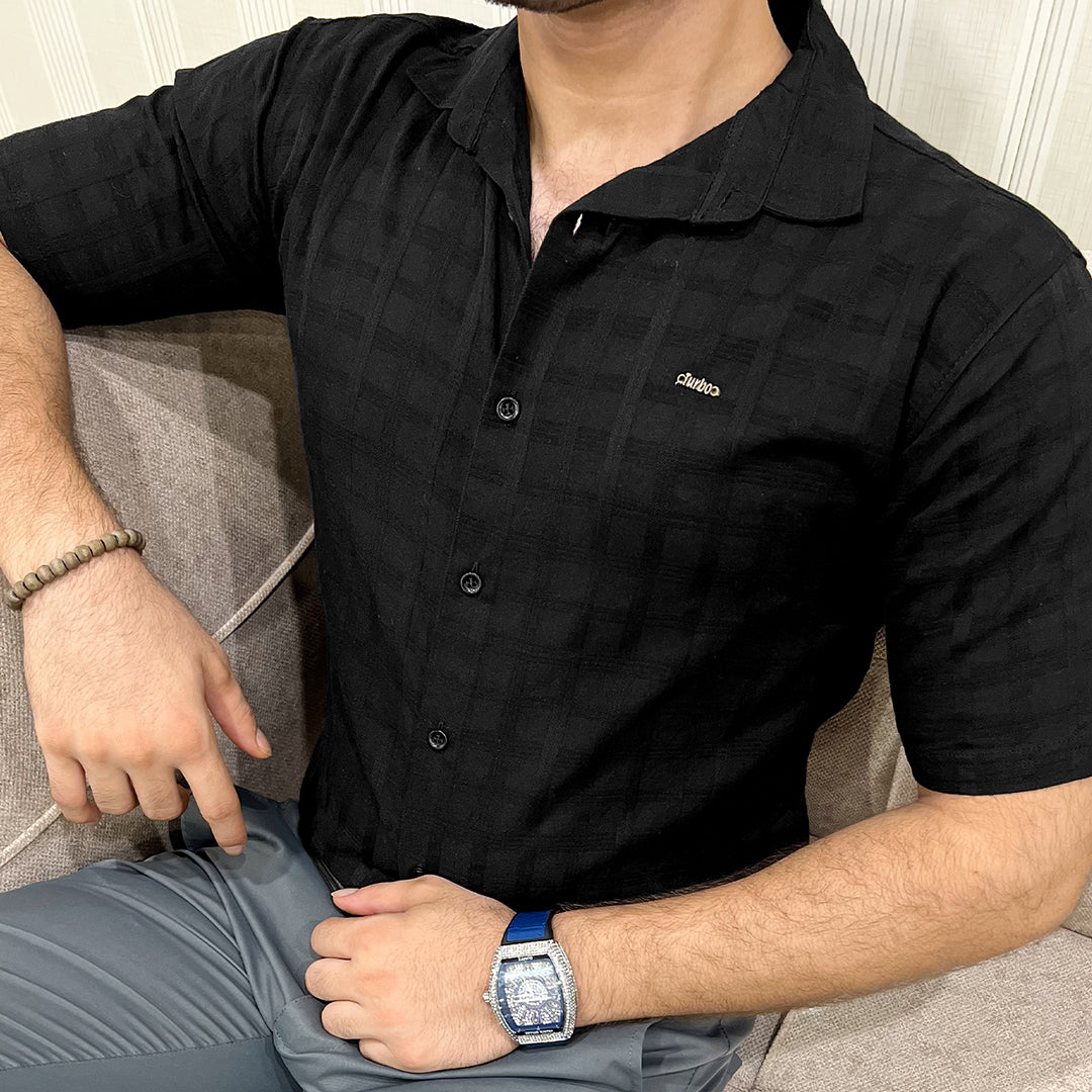 Turbo ShowOff Self Pattern Casual Shirt In Black