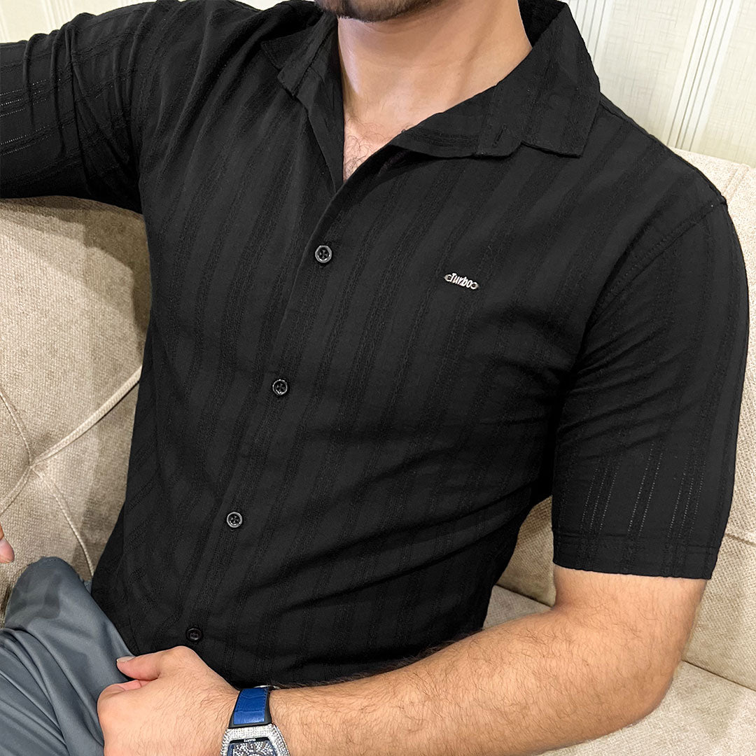 Fabrico Texture Crochet Casual Shirt In Black