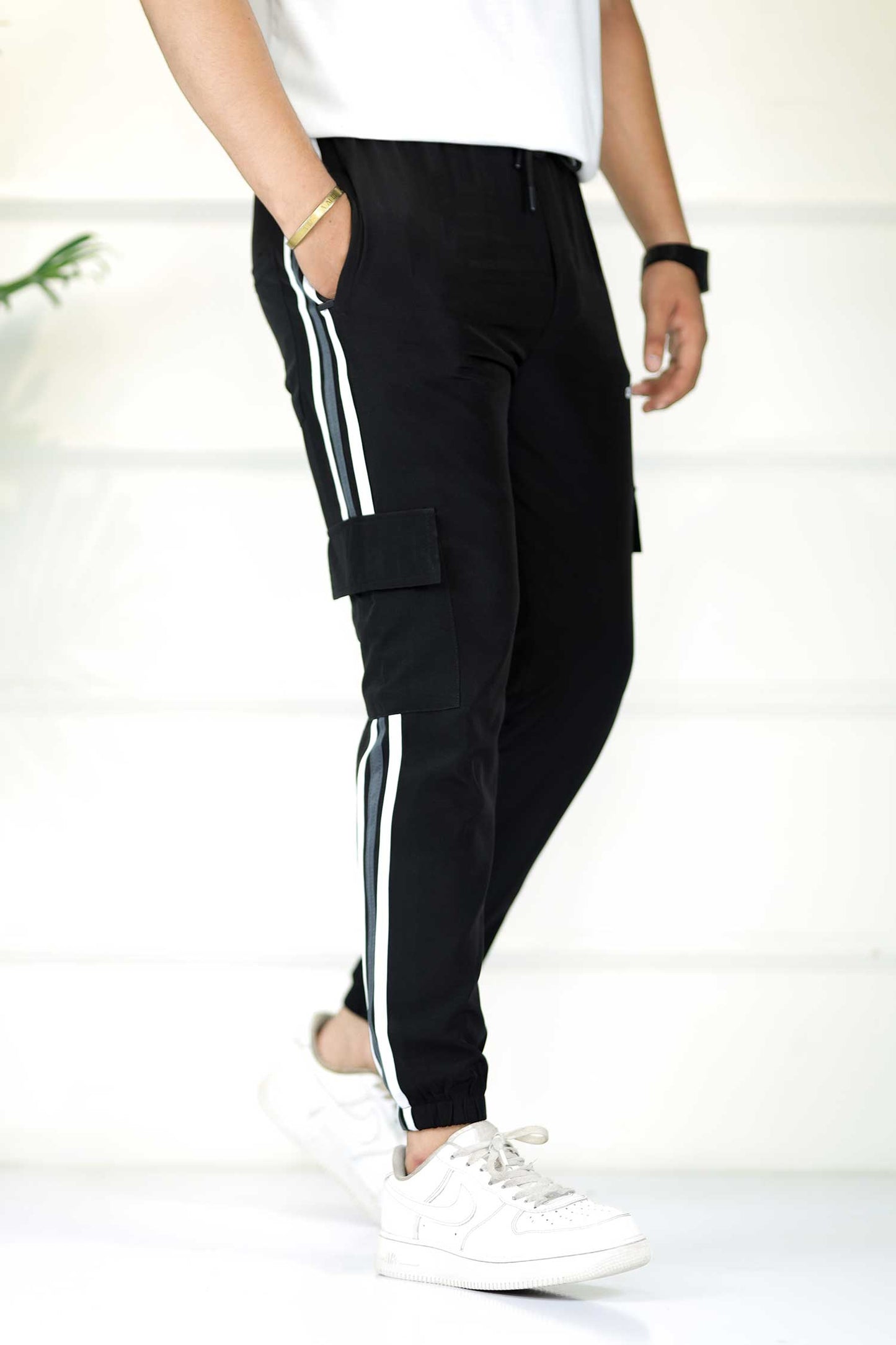 Adds Micro Stripes Slimfit Imported Sportswear Trouser In Black