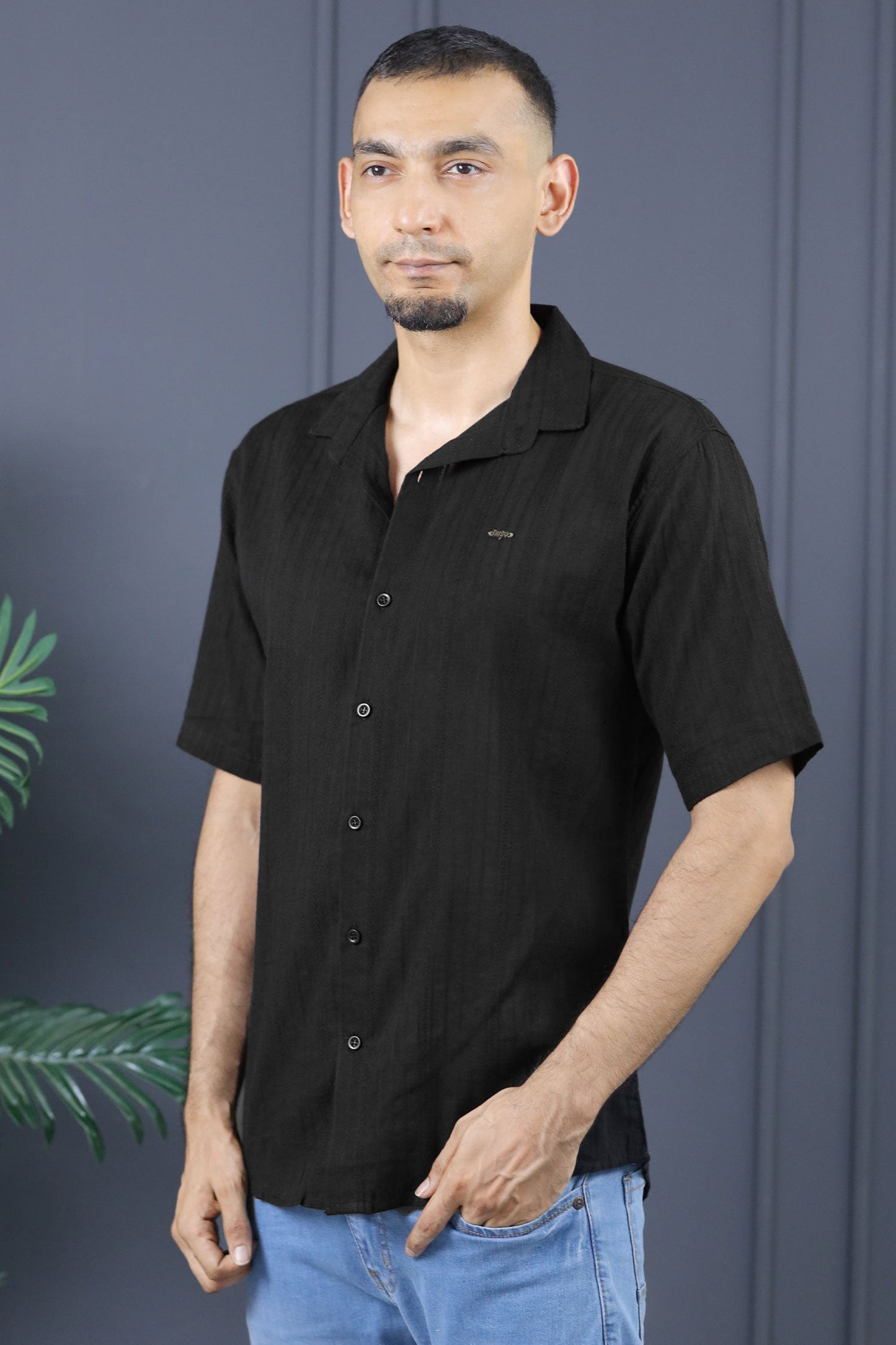 Turbo Textured Champ Casual Shirt In Black