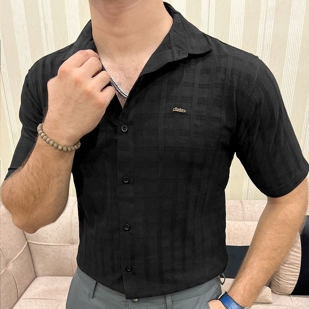 Turbo ShowOff Self Pattern Casual Shirt In Black