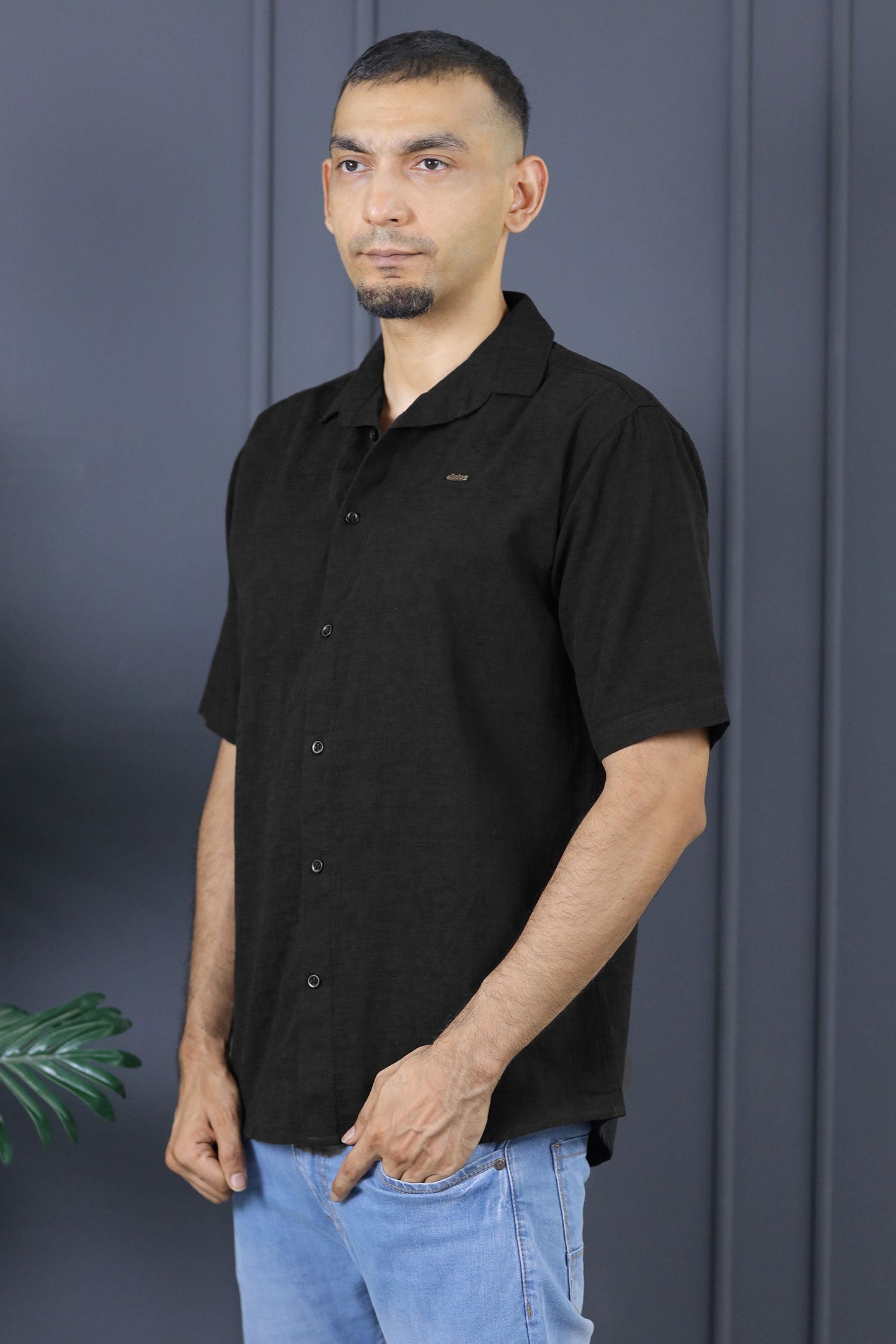 Turbo Textured Relaxed Fit Casual Shirt In Black