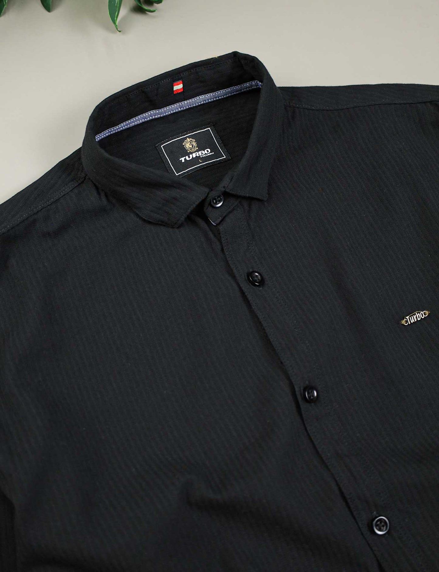 Turbo Self Lining Long Sleeve Cotton Casual Shirt In Black