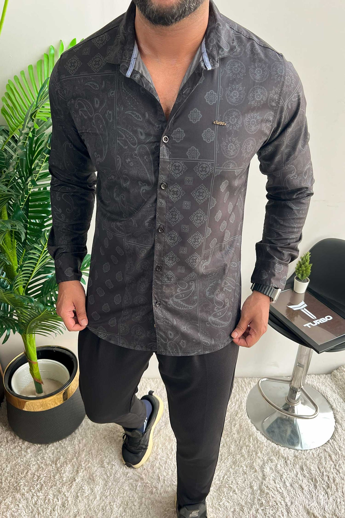 Turbo Splash Printed Long Sleeve Cotton Casual Shirt