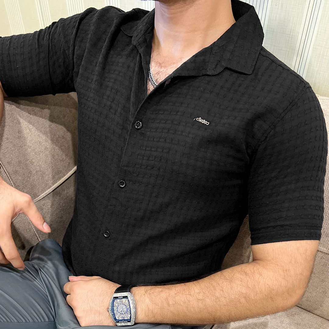 Turbo Designer Motif Embossed Casual Shirt In Black