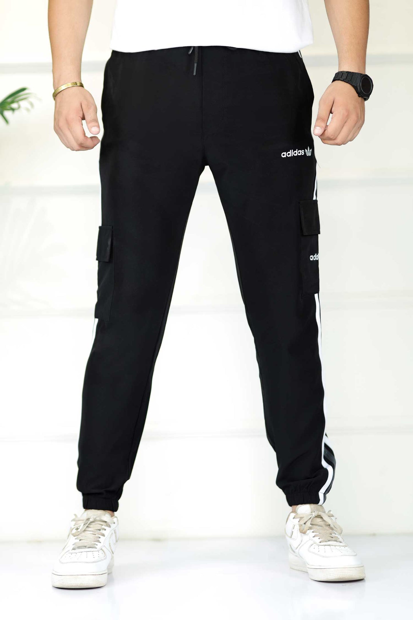 Adds Micro Stripes Slimfit Imported Sportswear Trouser In Black
