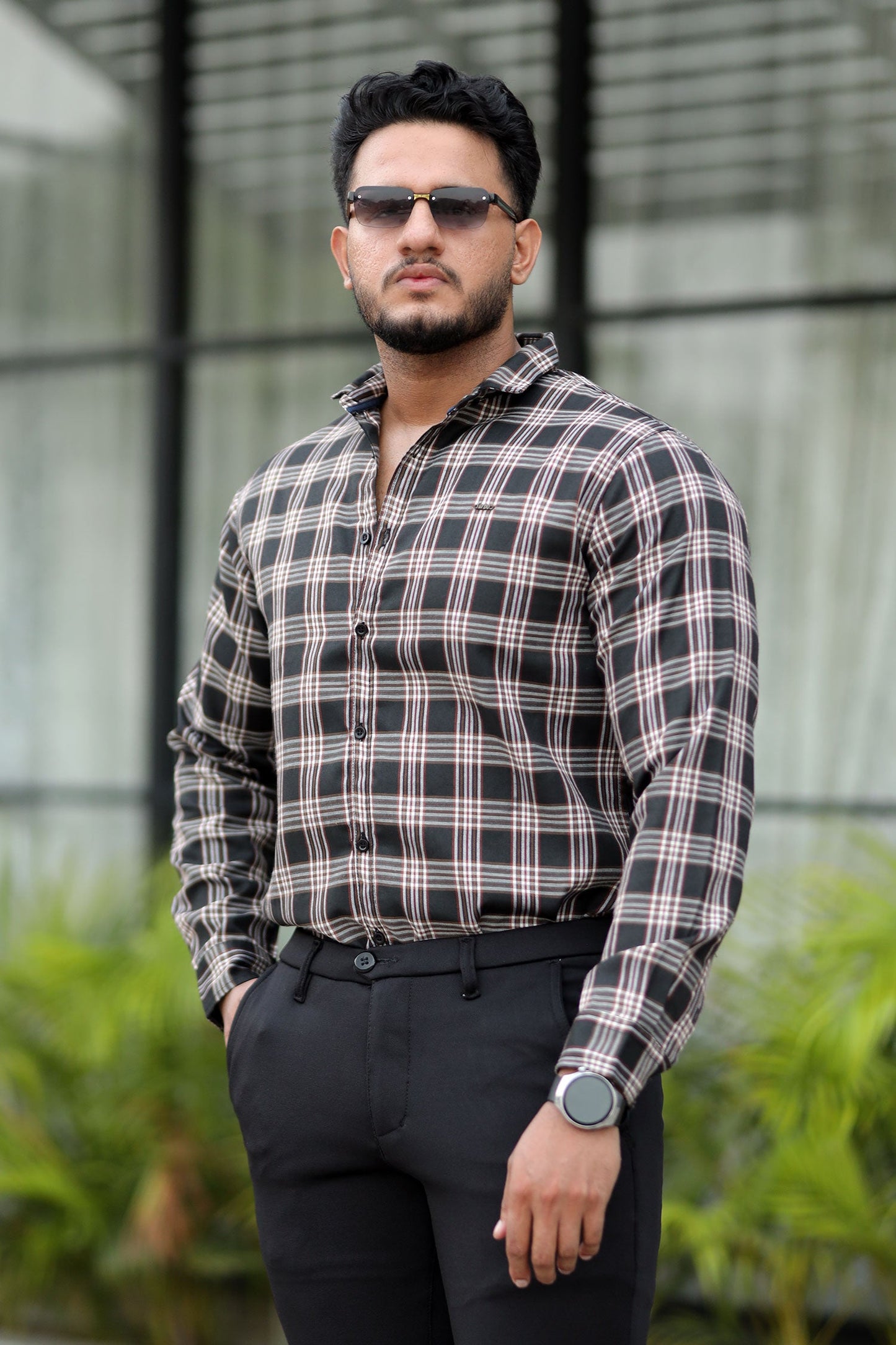 Turbo Tattersall Checkered Long Sleeve Cotton Casual Shirt