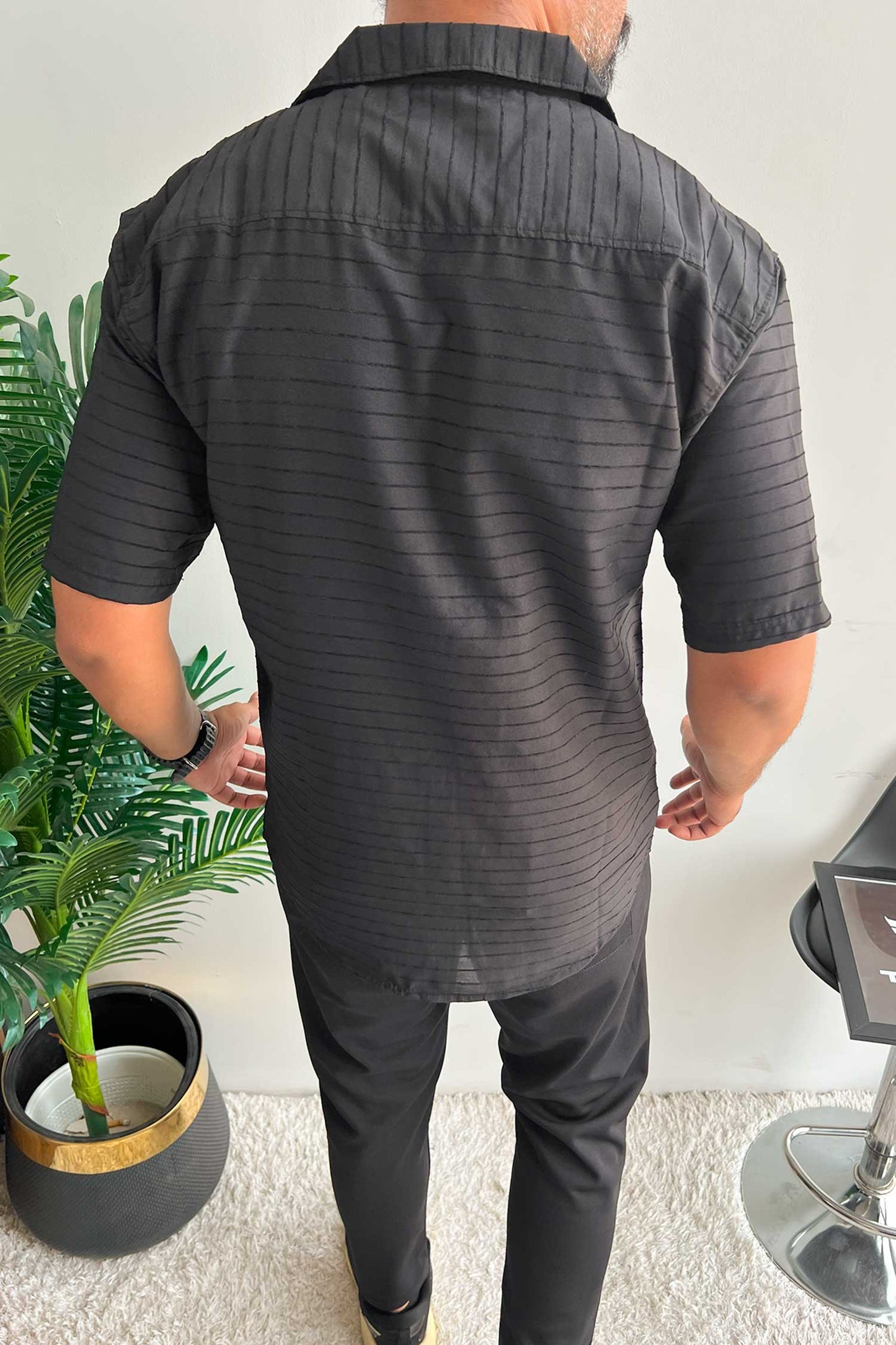 Turbo Snitch Striped Casual Shirt In Black