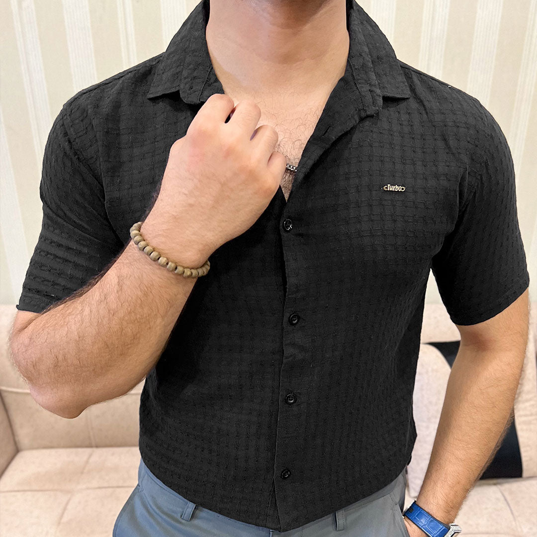 Turbo Designer Motif Embossed Casual Shirt In Black