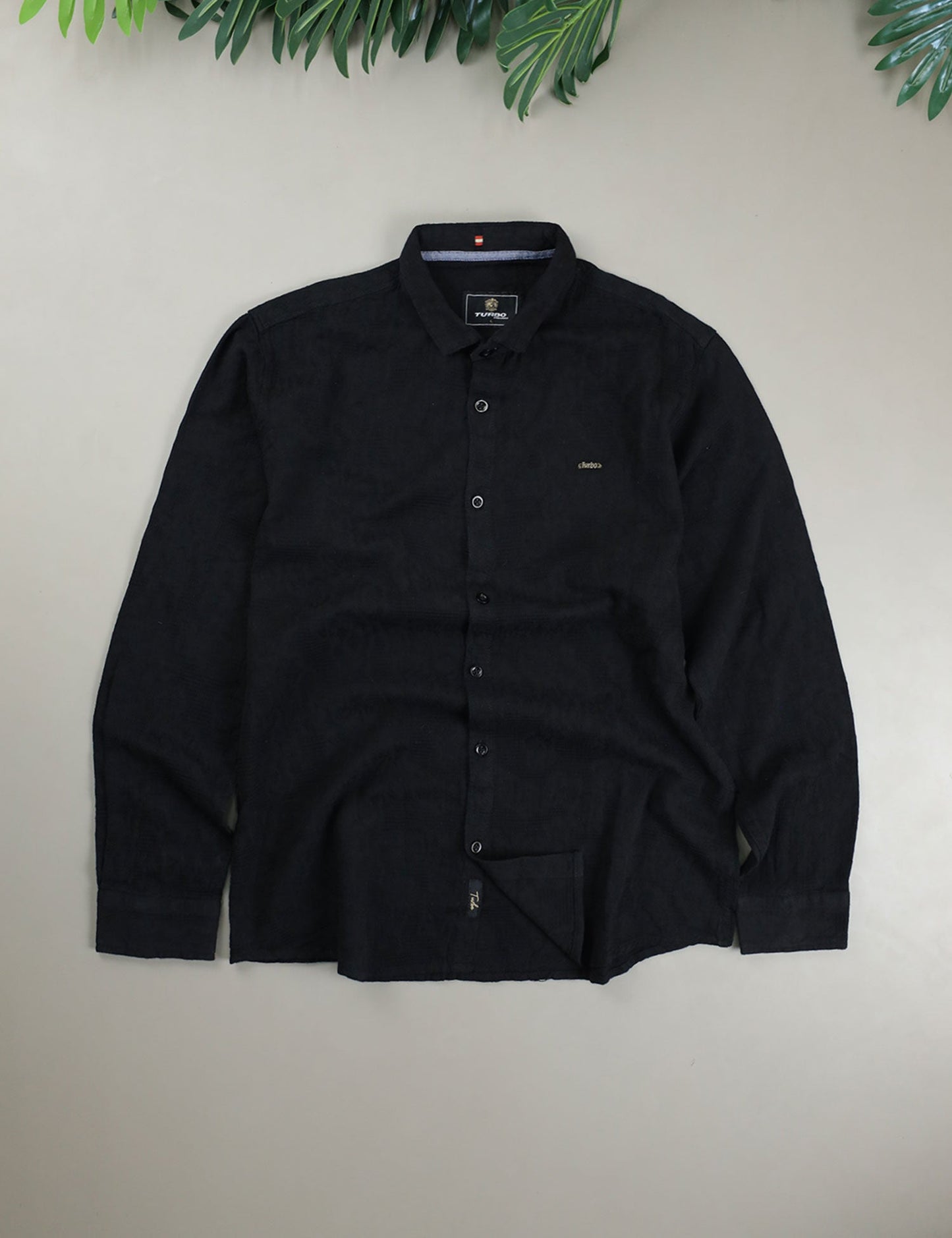 Turbo Vintage Patterend Long Sleeve Cotton Casual Shirt In Black
