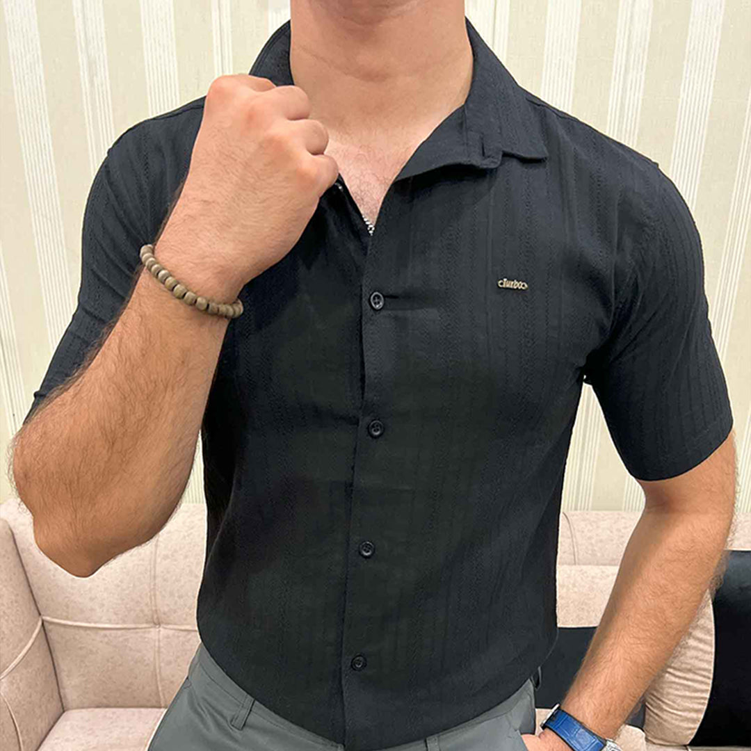 Turbo Textured Champ Casual Shirt In Black