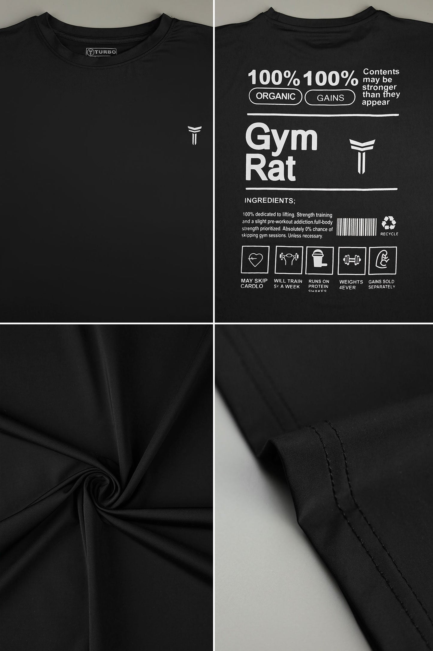 Turbo 'The Gymrat Manifesto' Graphic Performance Dry-Fit Tee In Black