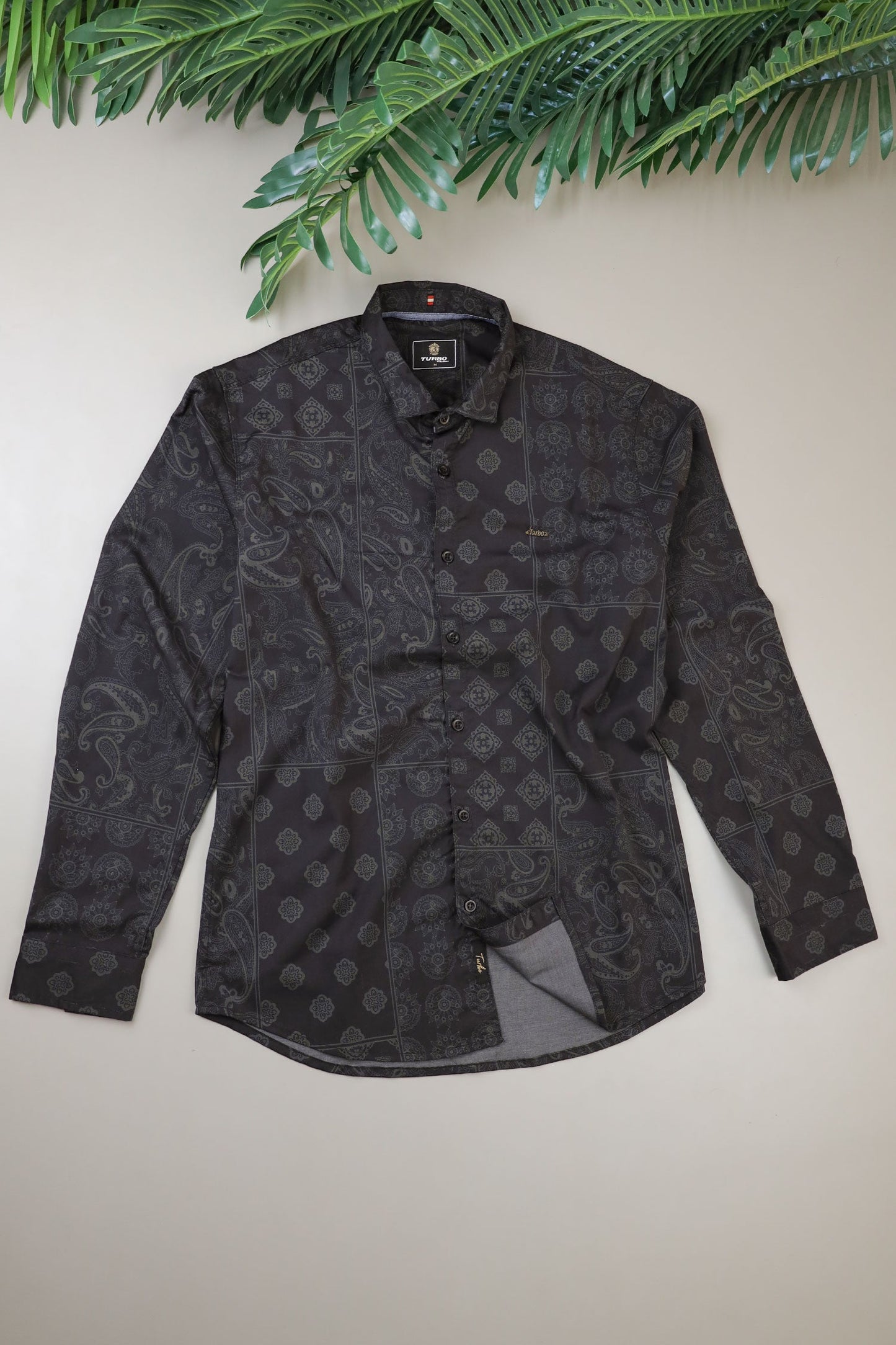 Turbo Splash Printed Long Sleeve Cotton Casual Shirt In Black