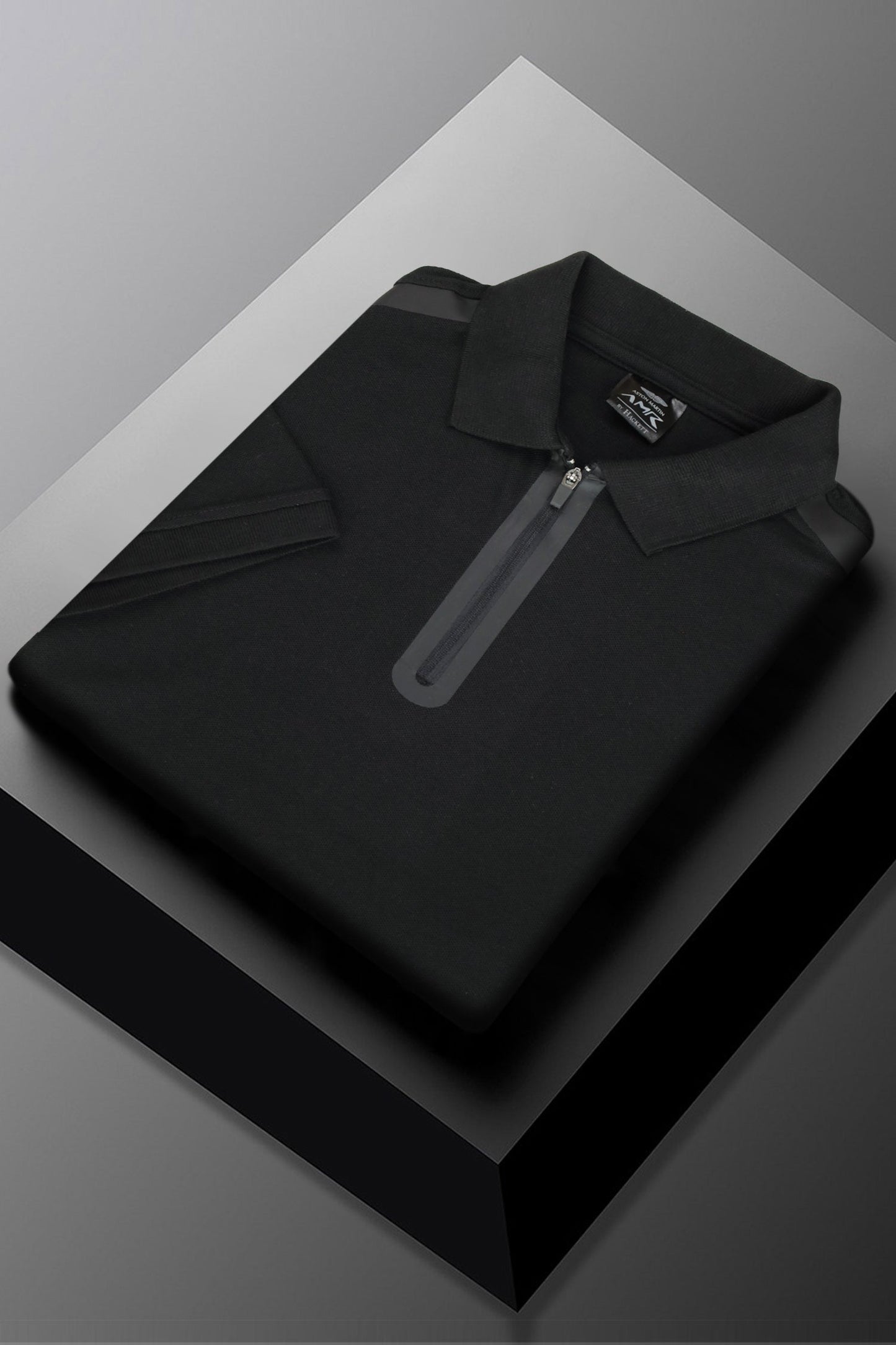Hackt Lndn AMR Performance Zip-Placket Men's Polo Shirt In Black