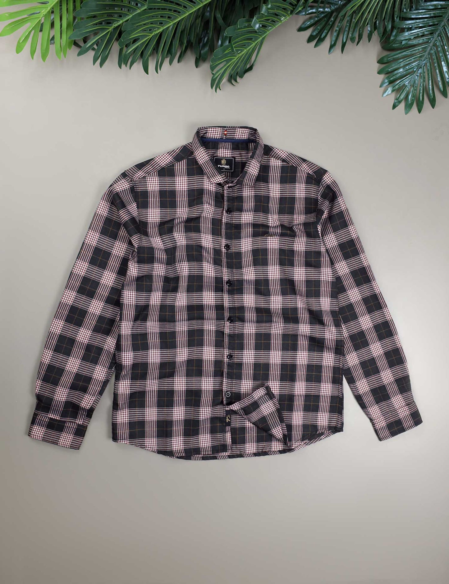 Turbo Plaid Pattern Creation Long Sleeve Cotton Casual Shirt In Black
