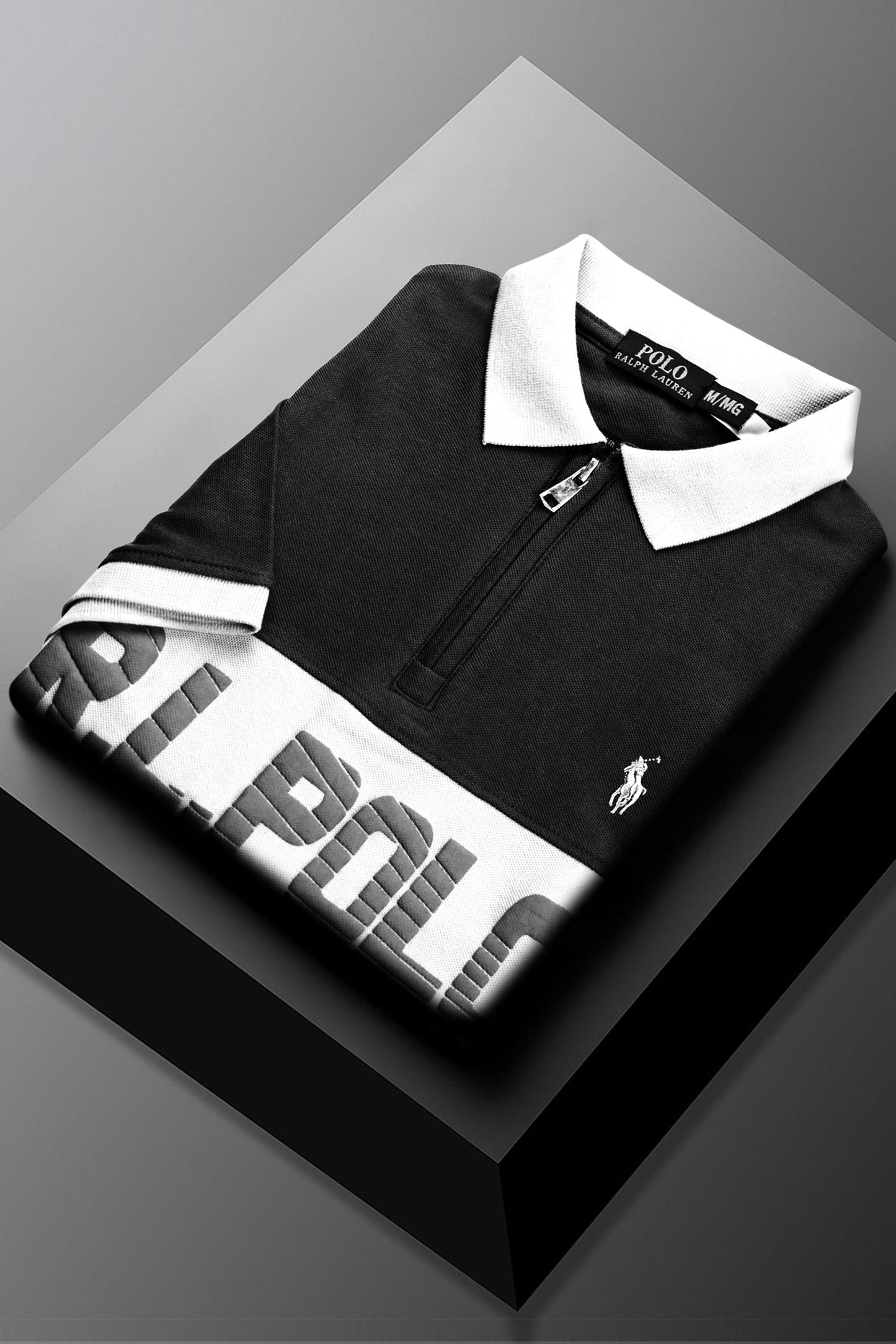 Rph Lren Classic Short Striped Zip Style Men's Polo Shirt In Black