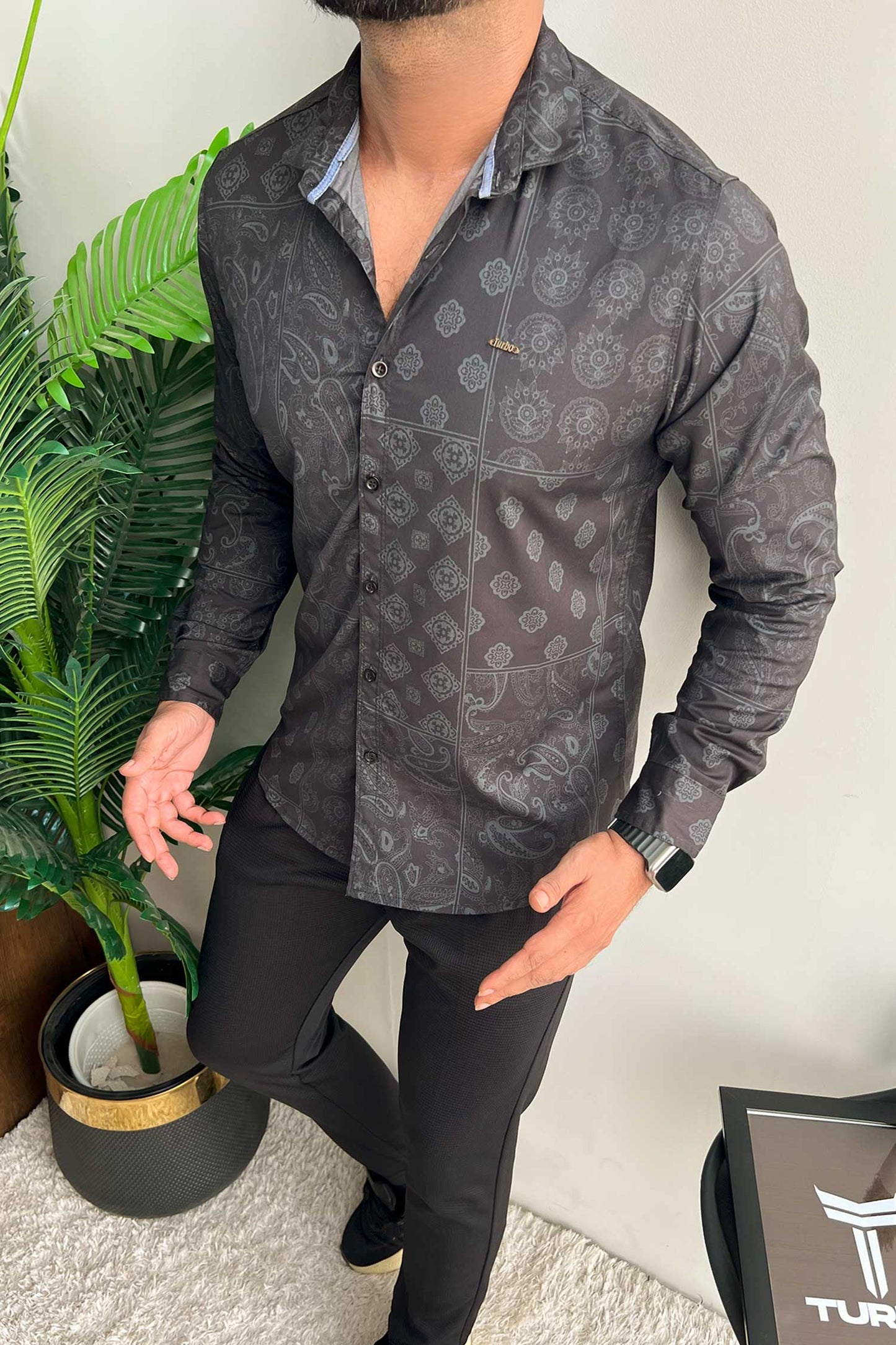 Turbo Splash Printed Long Sleeve Cotton Casual Shirt