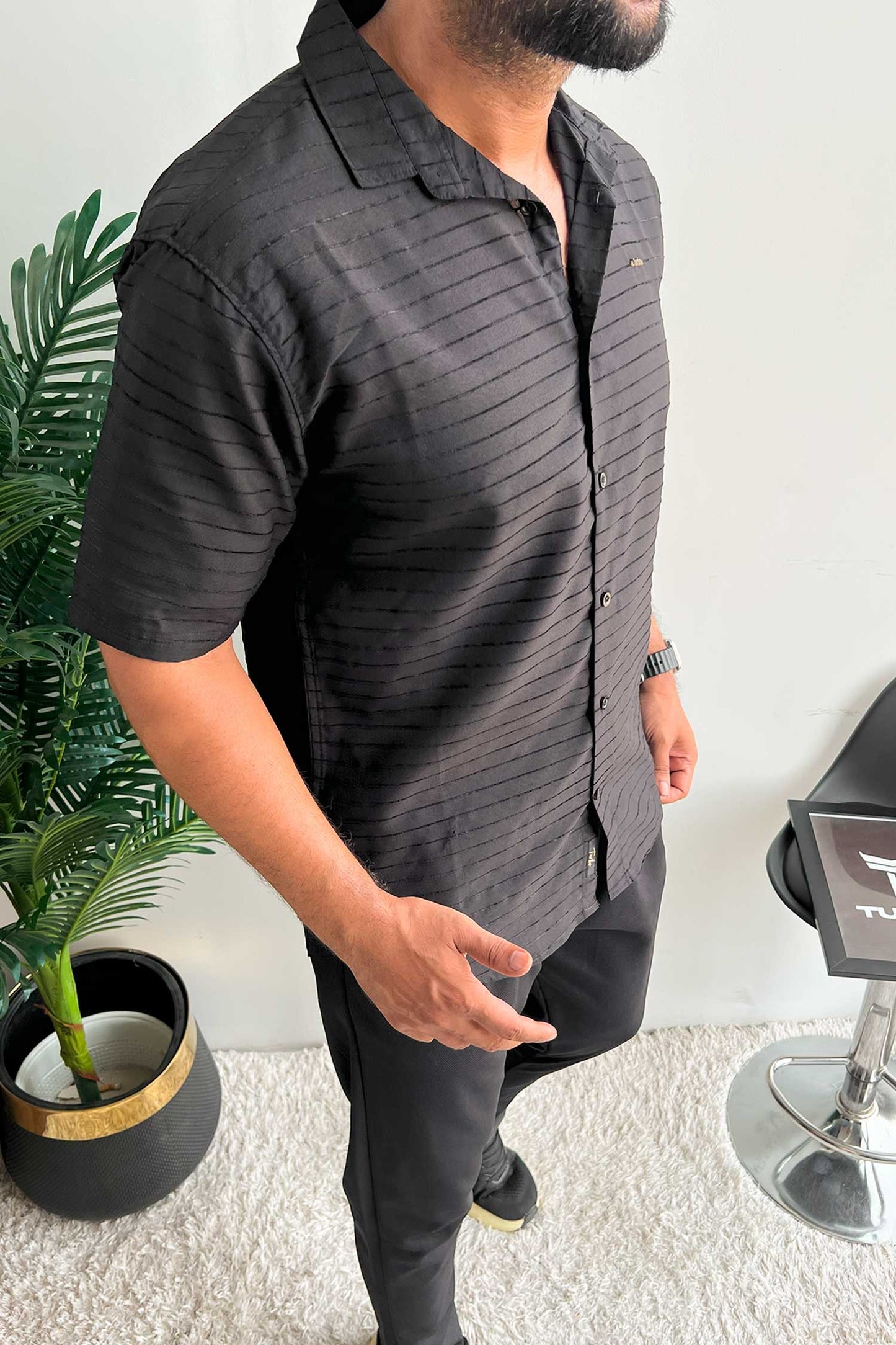 Turbo Snitch Striped Casual Shirt In Black