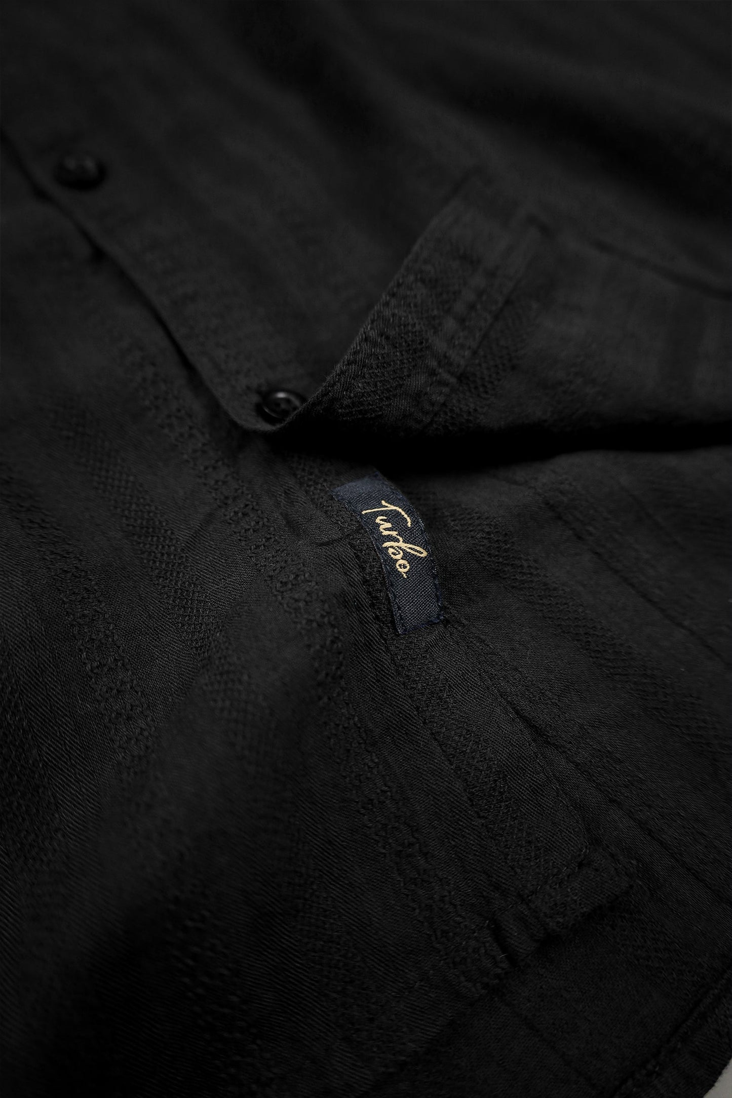 Turbo Self Stripe Motif Long Sleeve Cotton Casual Shirt In Black