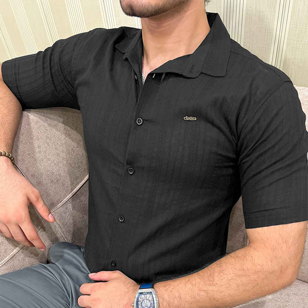 Turbo Textured Champ Casual Shirt In Black