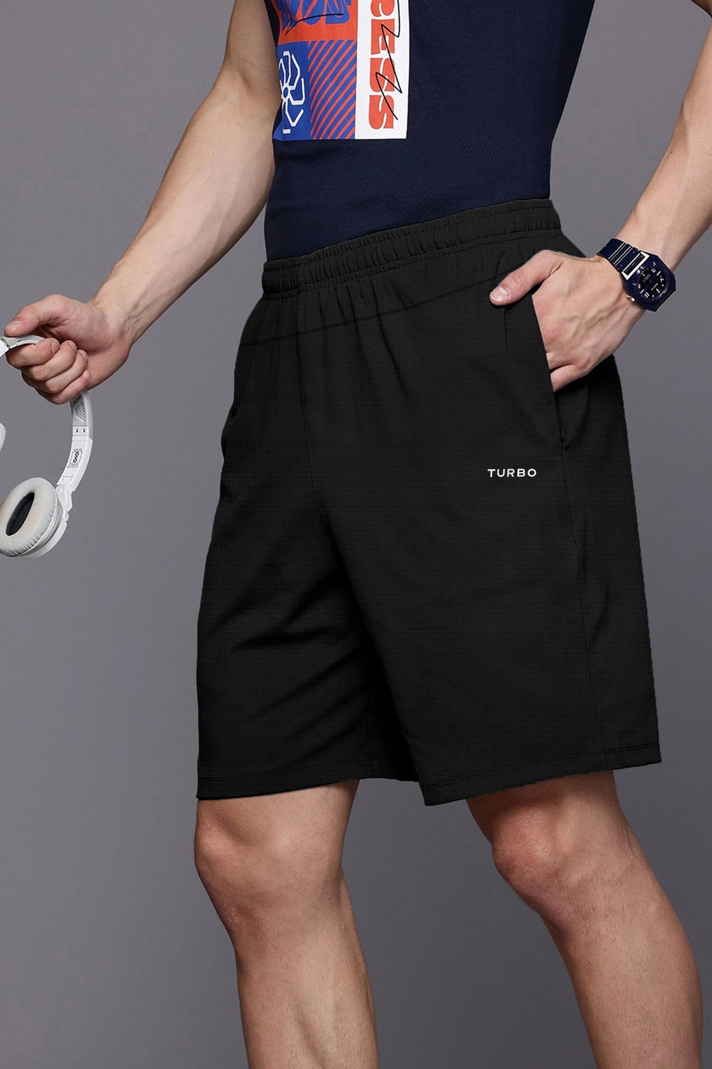 Turbo Trackside Triple Stripe Big Size Dry-Fit Men's Shorts