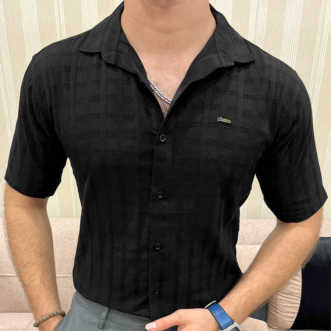 Turbo ShowOff Self Pattern Casual Shirt In Black
