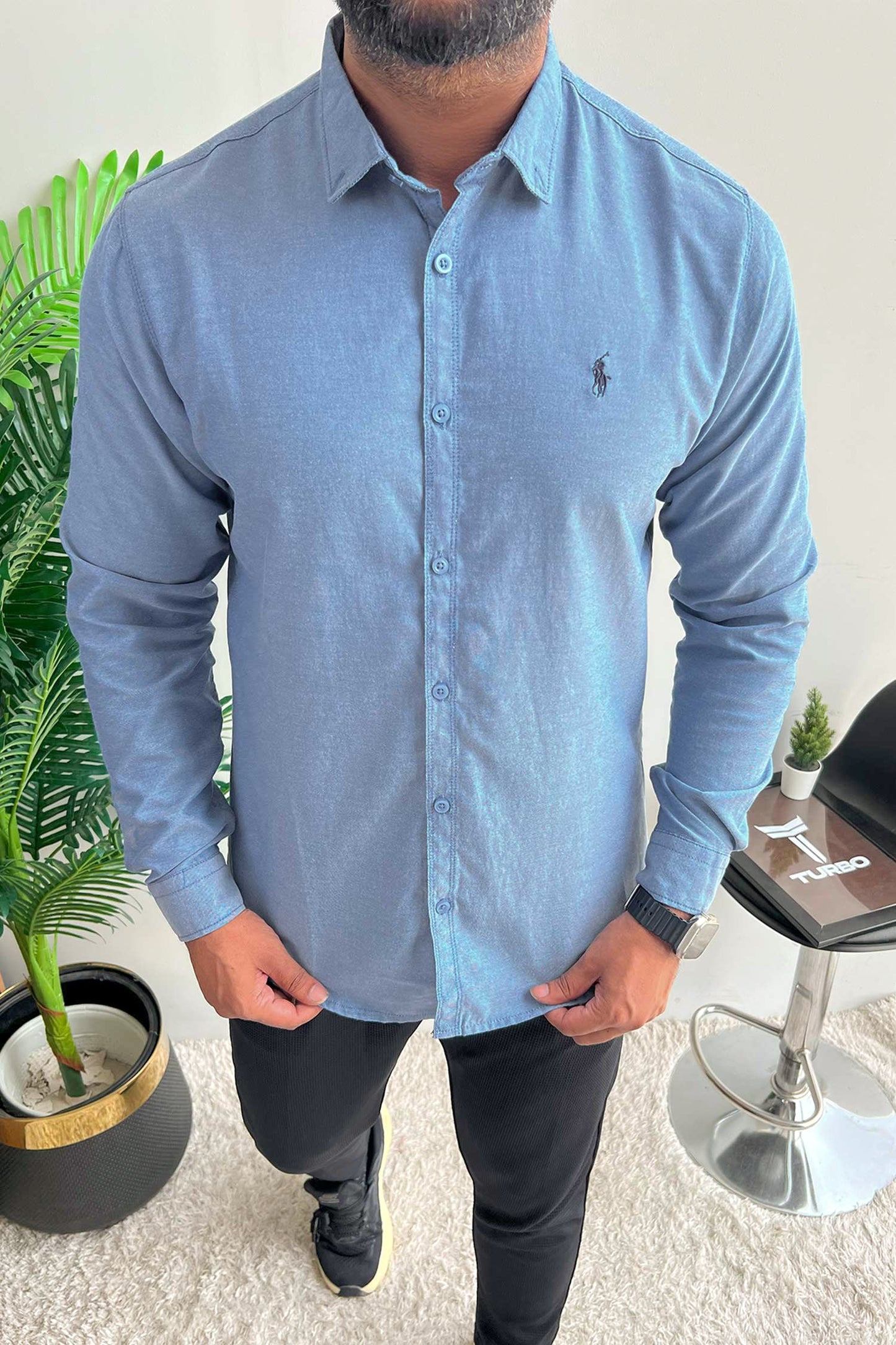 Polo Rph Lren Custom SlimFit Casual Shirt In Blue