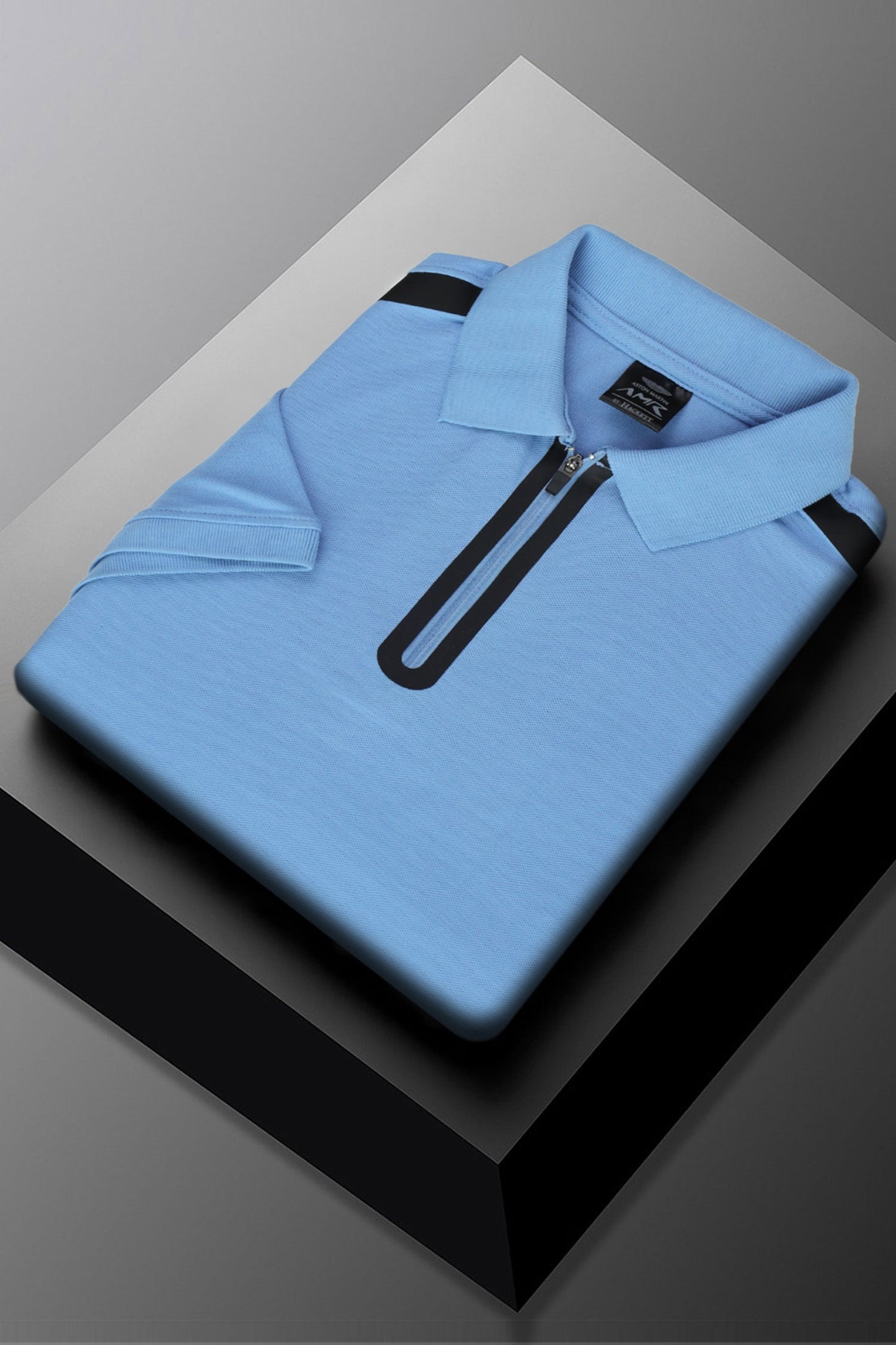 Hackt Lndn AMR Performance Zip-Placket Men's Polo Shirt In Blue