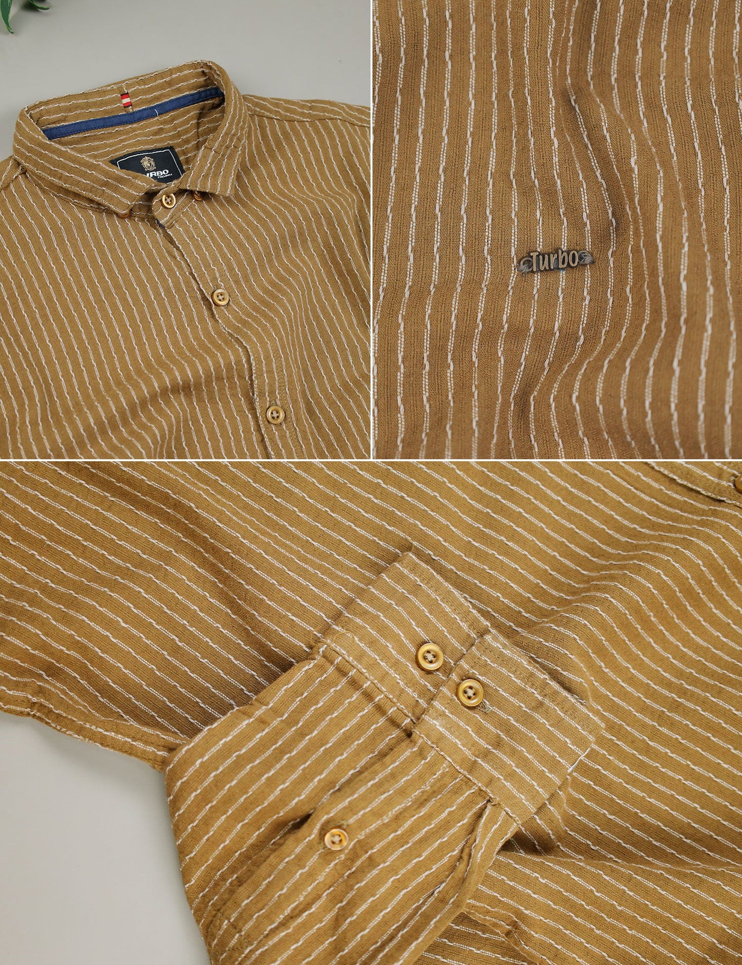 Turbo Lining Check Creation Long Sleeve Cotton Casual Shirt In Brown
