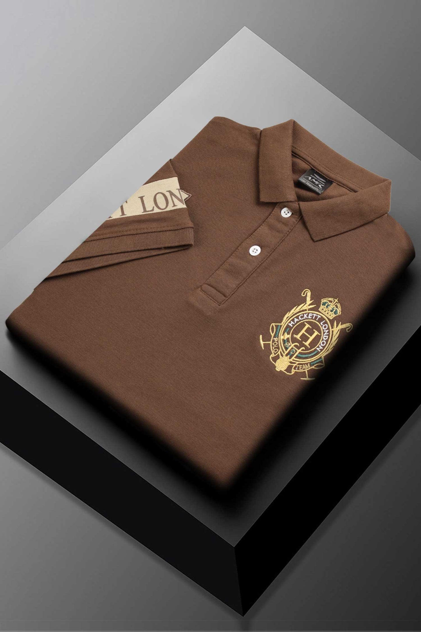 Hackt Lndn Heritage Crown Graphic Men's Polo Shirt In Chocolate