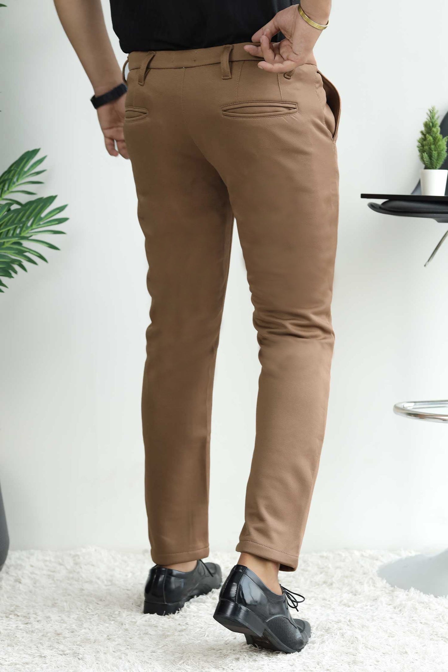 Elegant Self Texture Knitted Cotton Ankle fit Pant In Brown