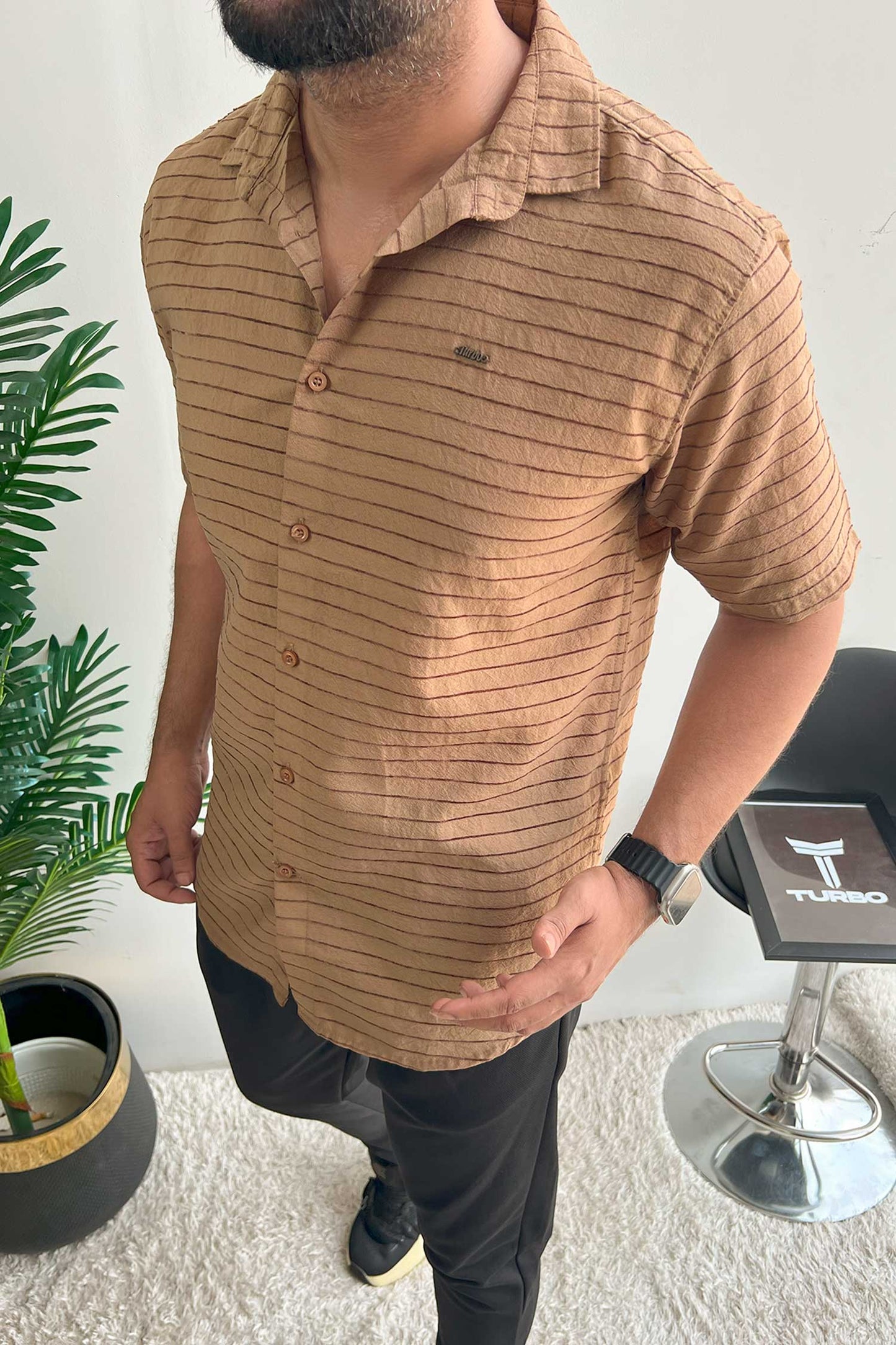 Turbo Snitch Striped Casual Shirt In Brown