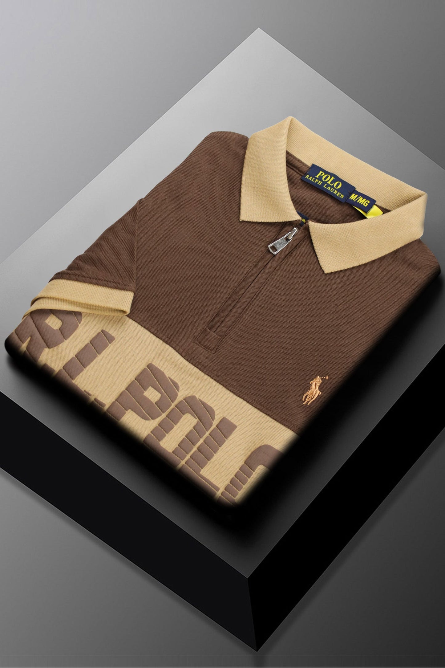 Rph Lren Classic Short Striped Zip Style Men's Polo Shirt In Choclate