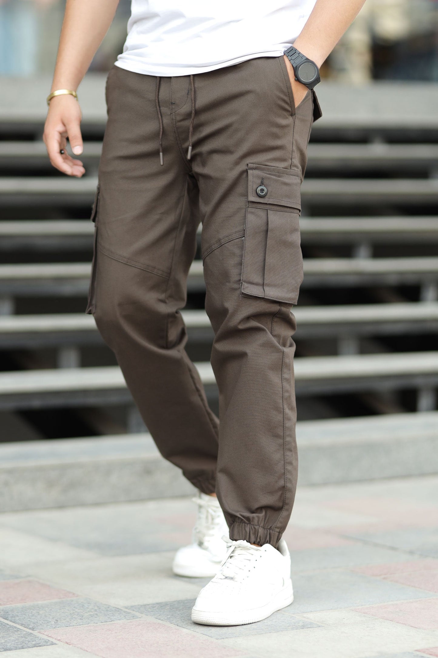 Turbo 6 Pockets Premium Cotton Gabardine Cargo Trouser In Coffee