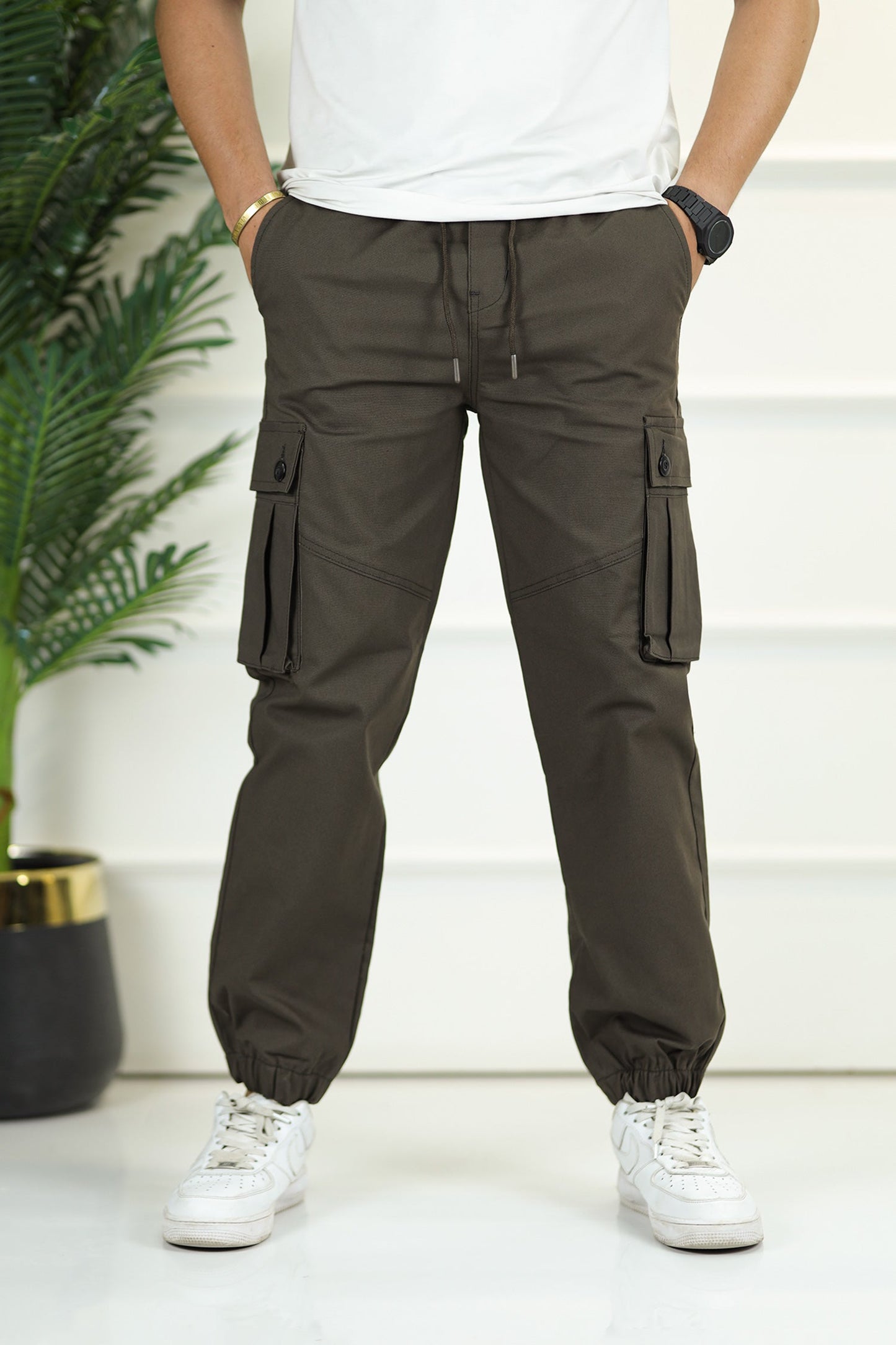 Turbo 6 Pockets Premium Cotton Gabardine Cargo Trouser In Coffee