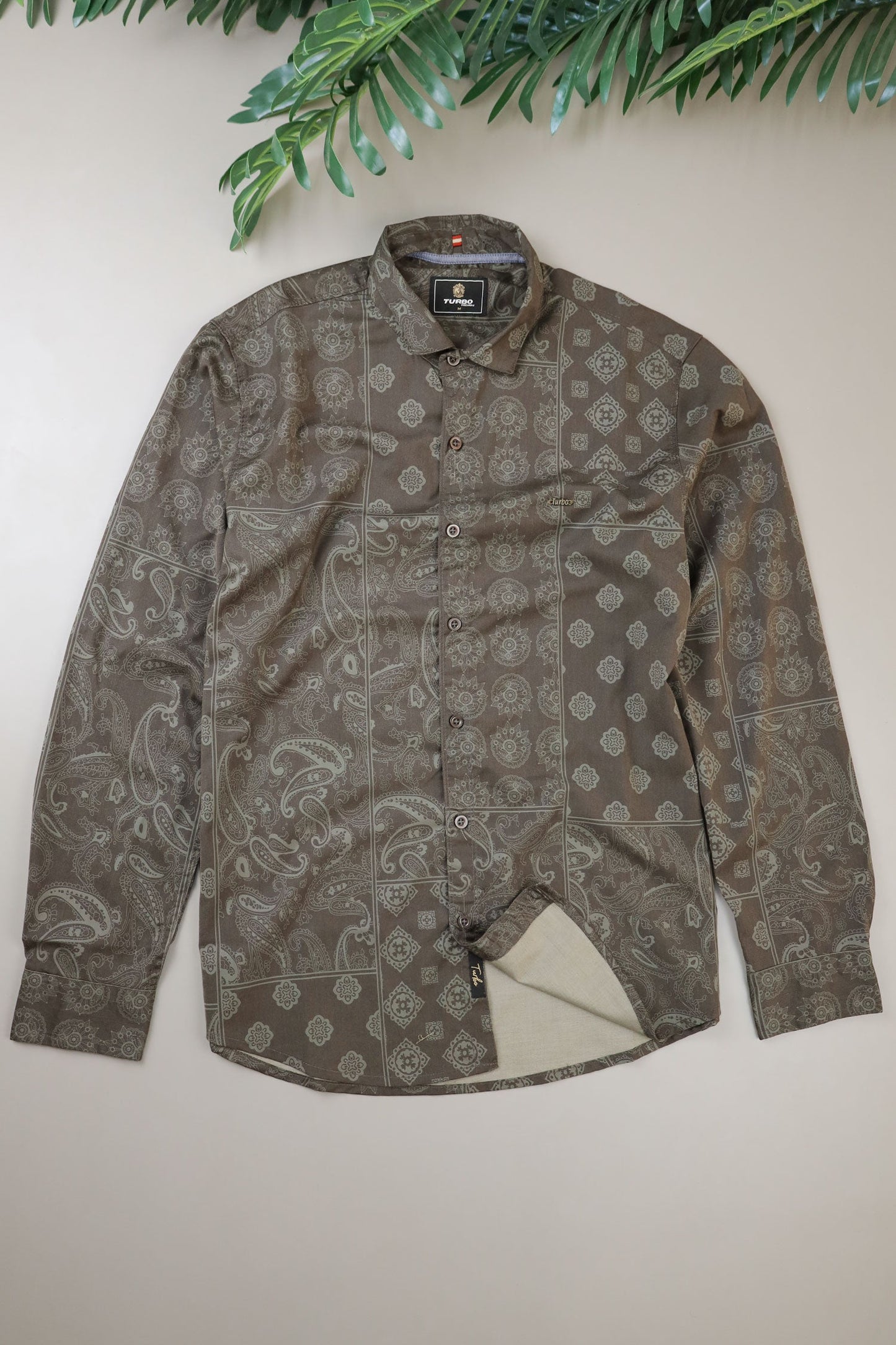 Turbo Splash Printed Long Sleeve Cotton Casual Shirt In Charcoal Grey