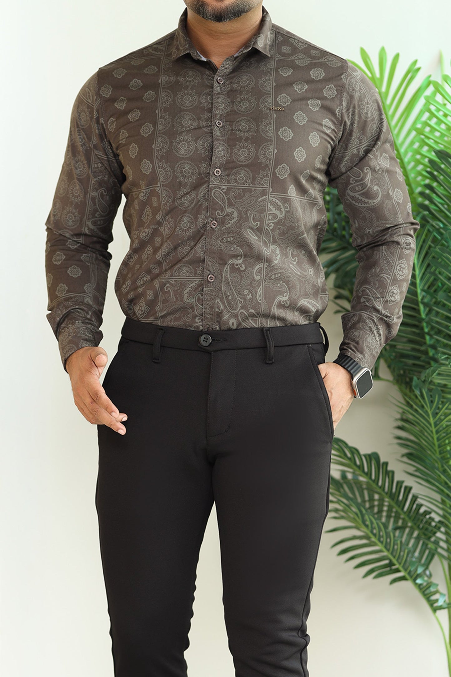 Turbo Splash Printed Long Sleeve Cotton Casual Shirt In Charcoal Grey