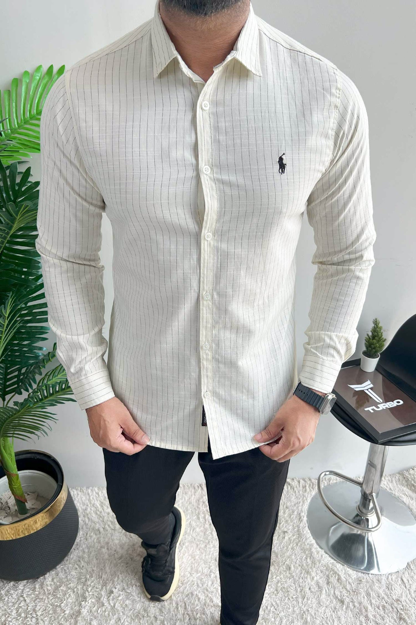 Polo Rph Lren Button Down Striped Casual Shirt In Creem