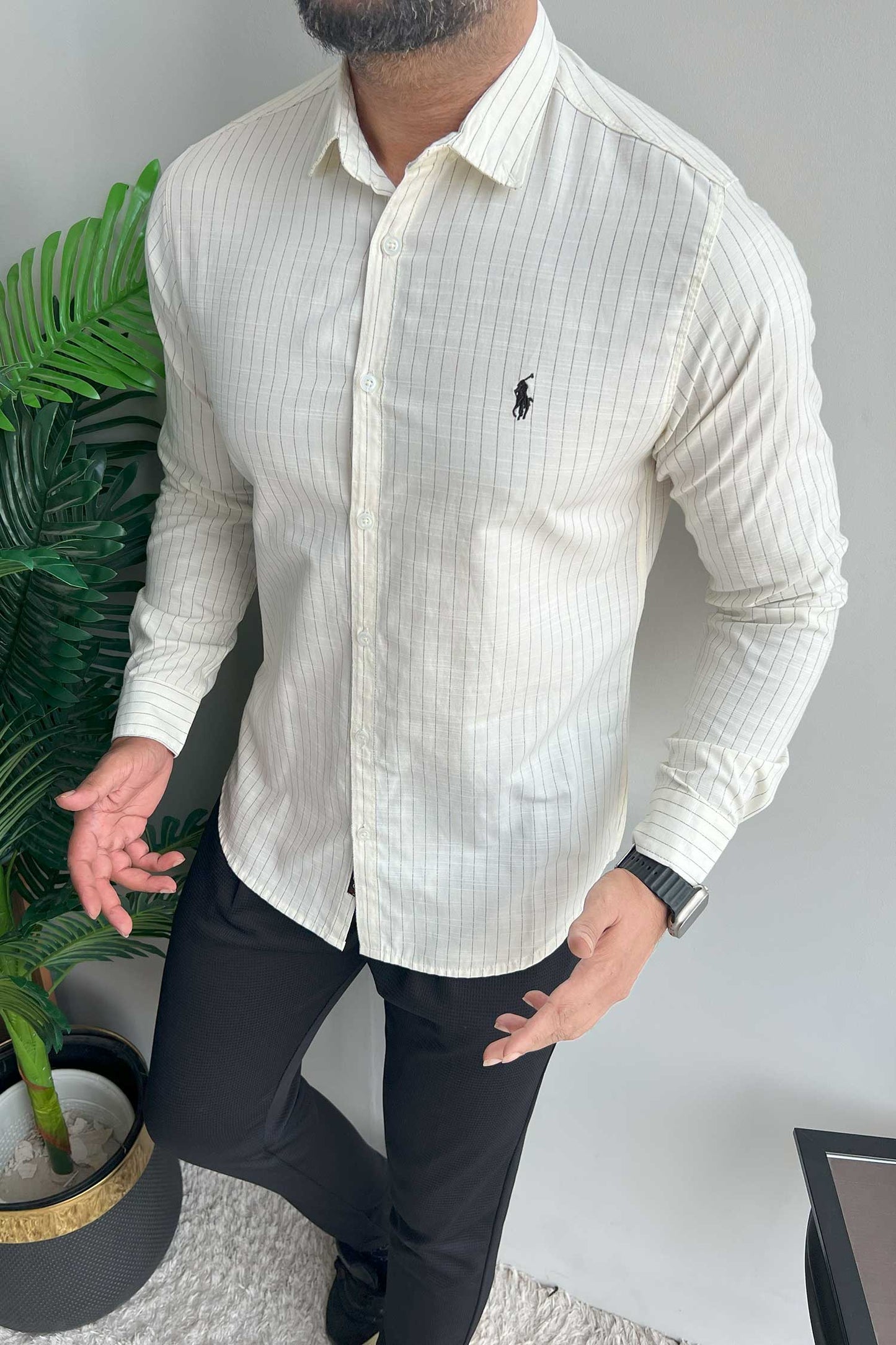 Polo Rph Lren Button Down Striped Casual Shirt In Creem