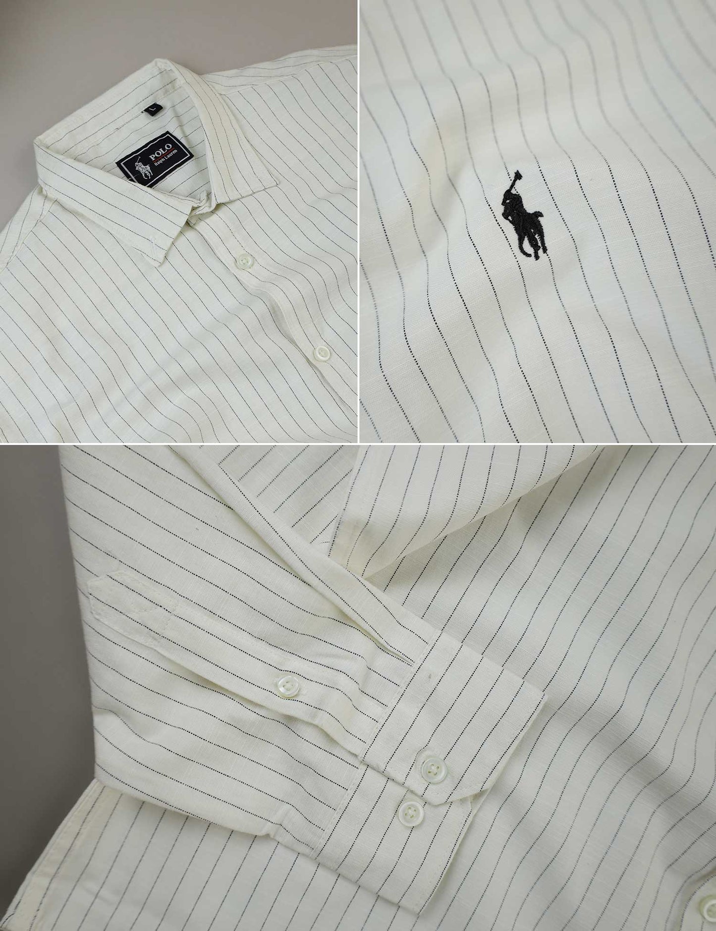 Polo Rph Lren Button Down Striped Casual Shirt In Creem