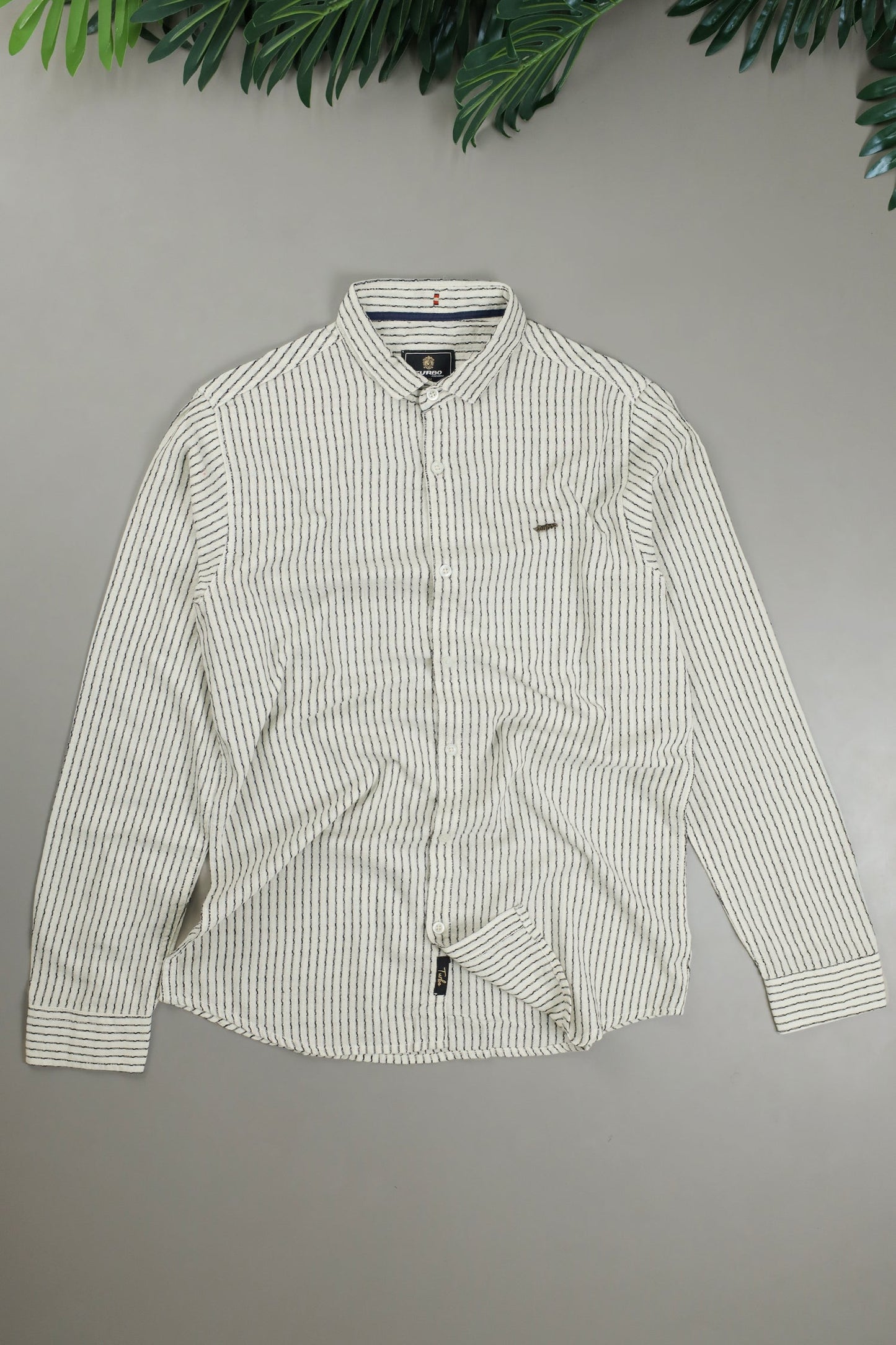 Turbo Lining Check Creation Long Sleeve Cotton Casual Shirt In Creem