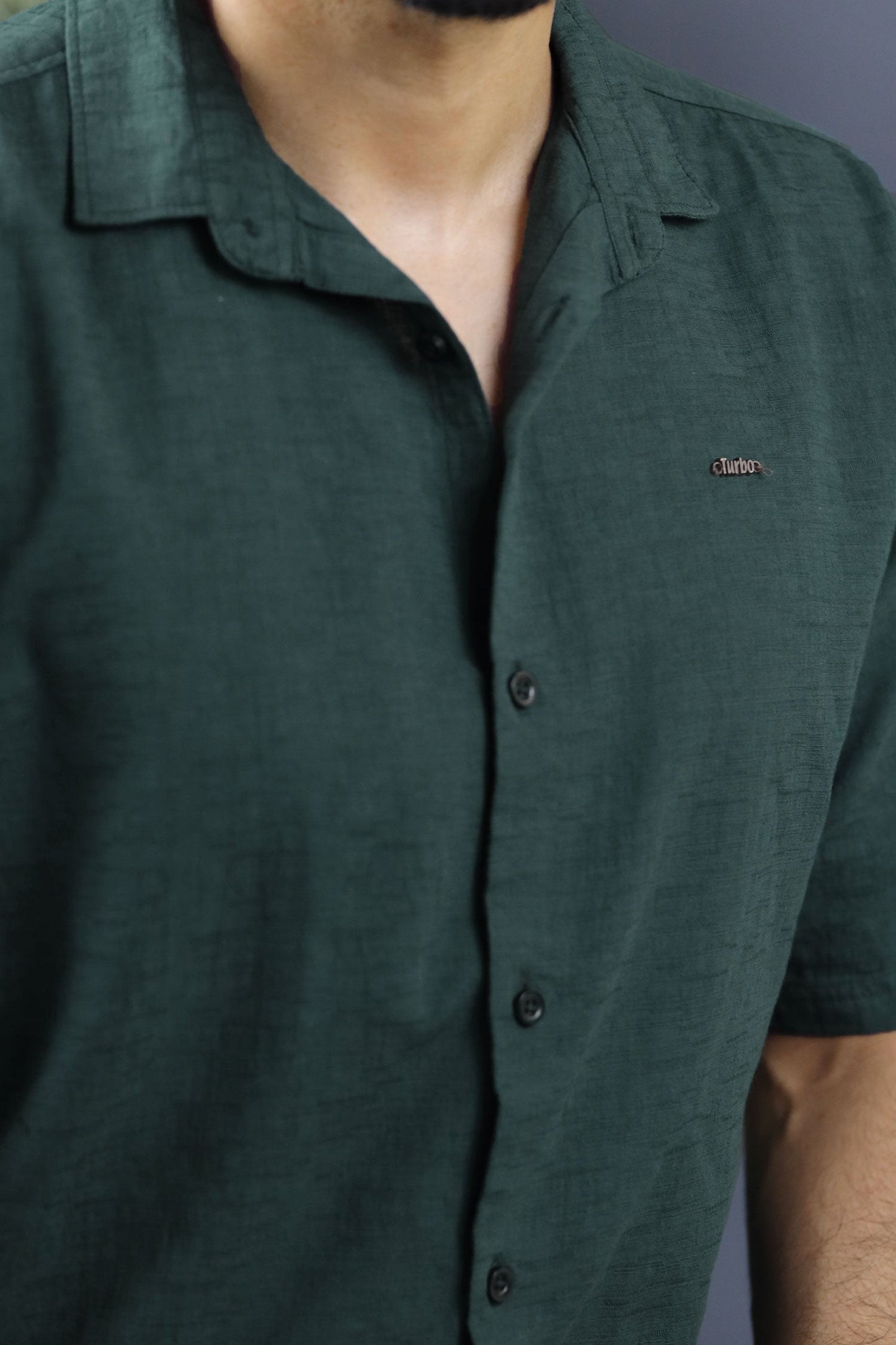 Turbo Textured Relaxed Fit Casual Shirt In Dark Green