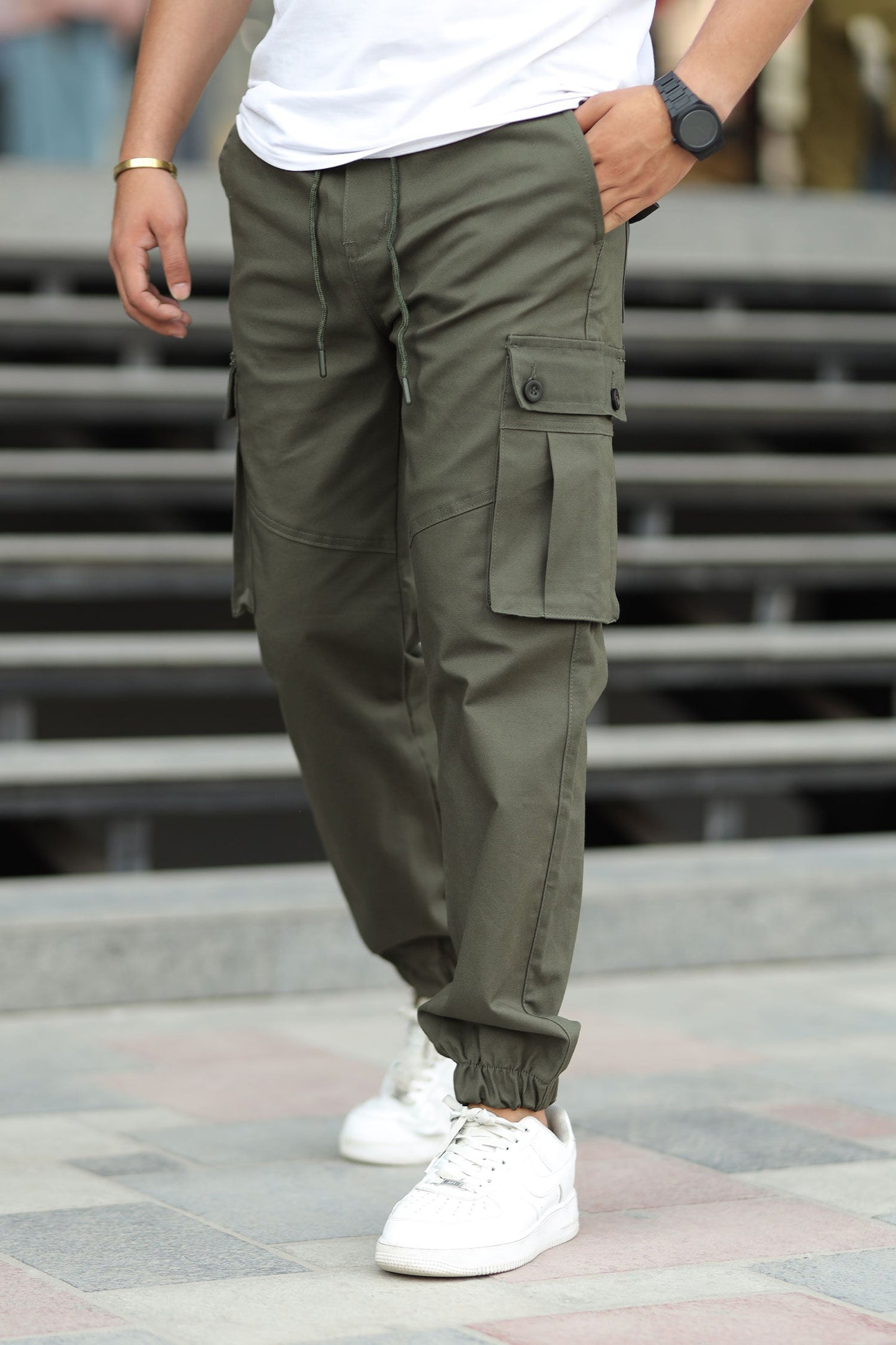 Turbo 6 Pockets Premium Cotton Gabardine Cargo Trouser In Dark Green